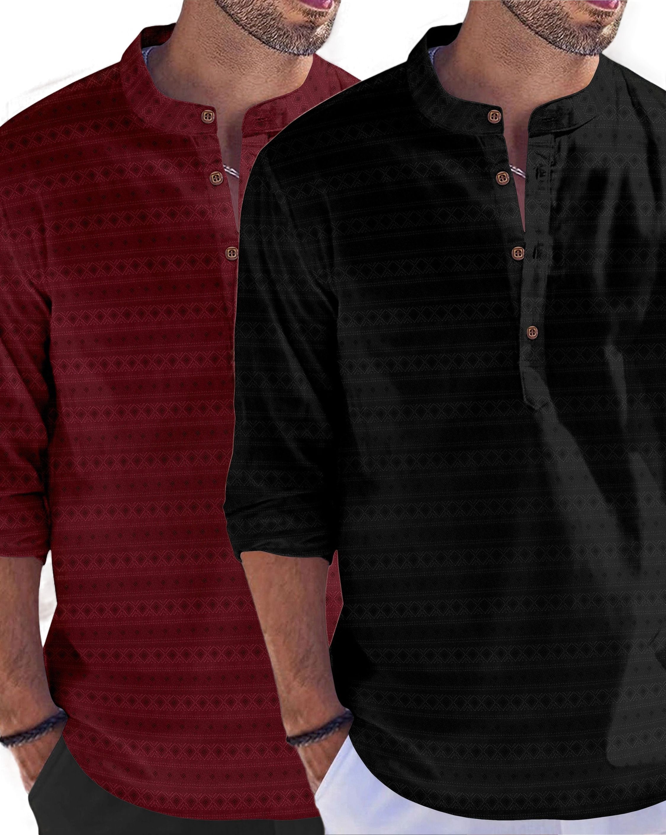 Pack of 2 Self Design Cotton Silk Straight Kurta for Men-image-49