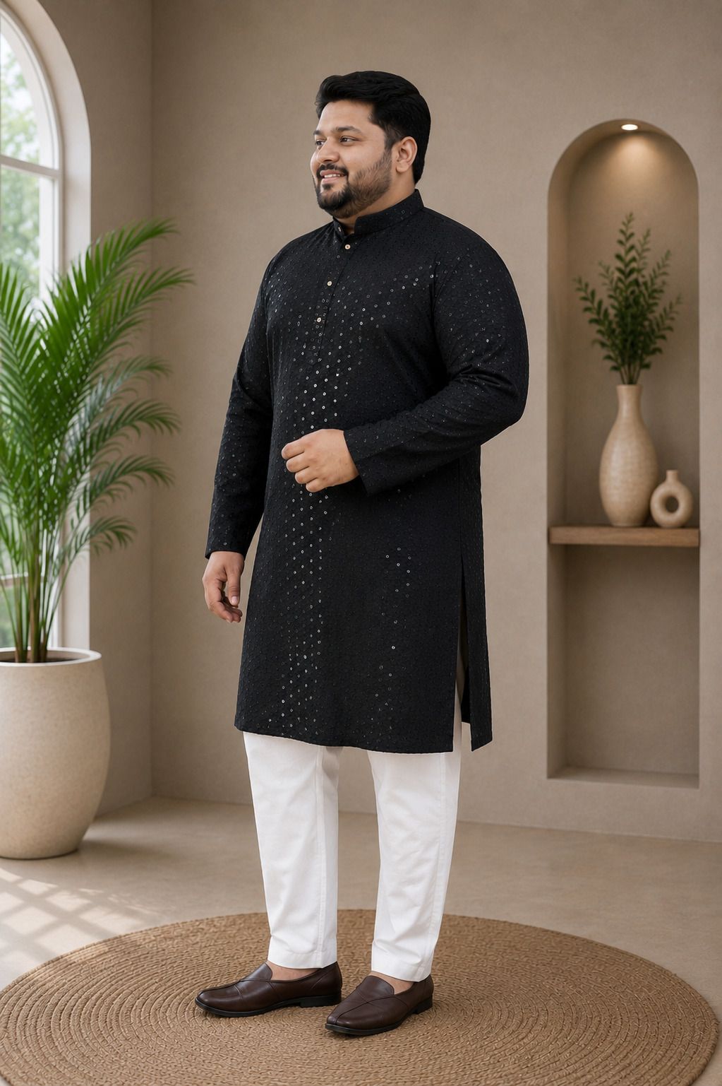 heengshi Embellished, Self Design Pure Cotton Straight Kurta for Men-picture-44