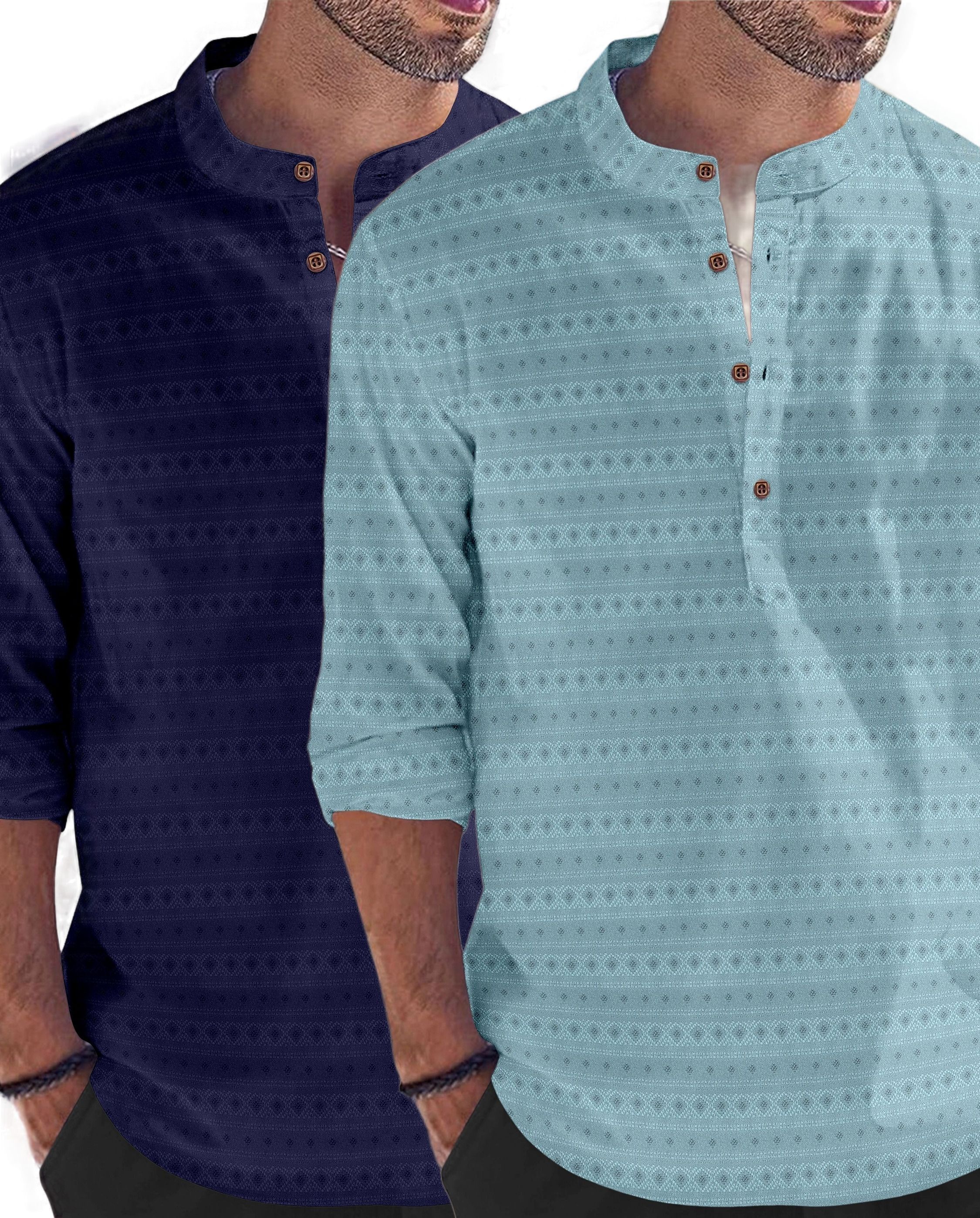 Pack of 2 Self Design Cotton Silk Straight Kurta for Men-image-33