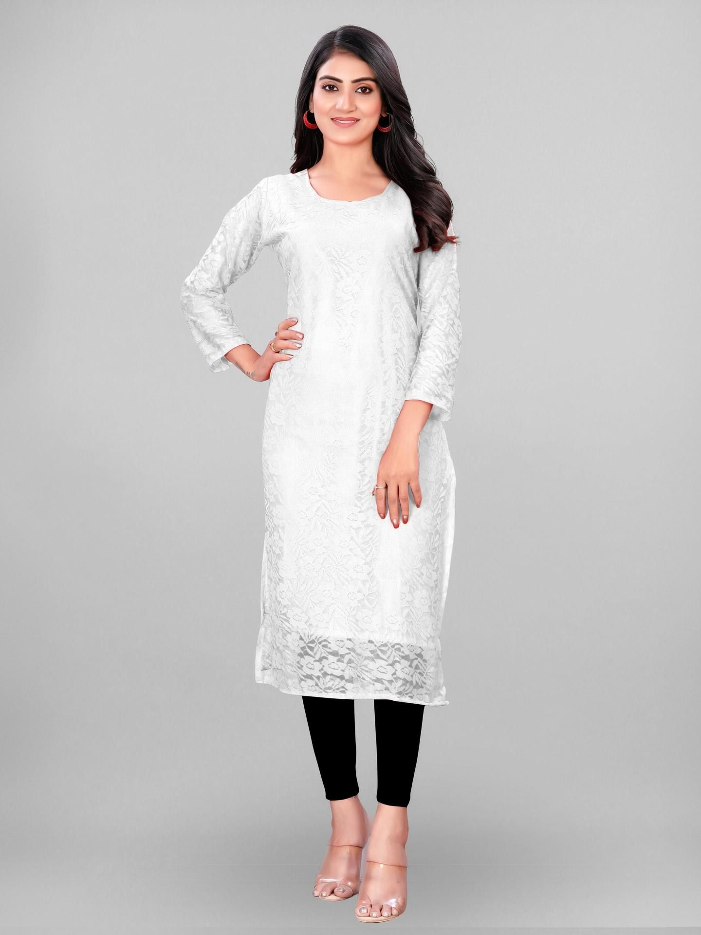 Printed Net Straight Kurta for Women-image-9