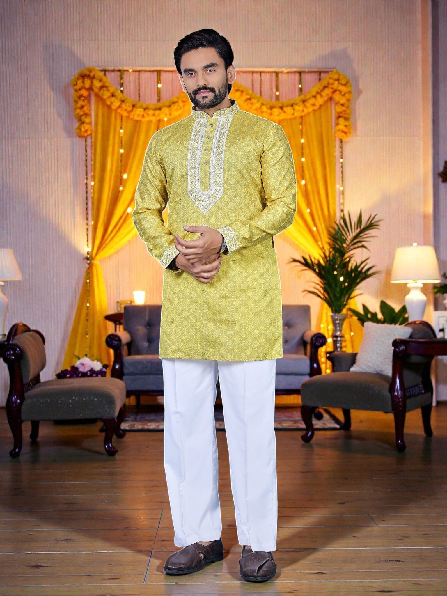 shagun trendz Woven Design Jacquard Straight Kurta for Men-picture-38