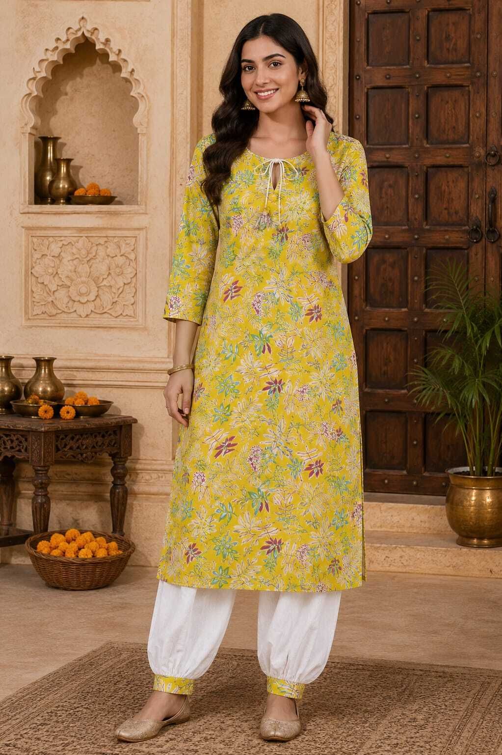 Floral Print Cotton Blend A-line Kurta for Women-image-5