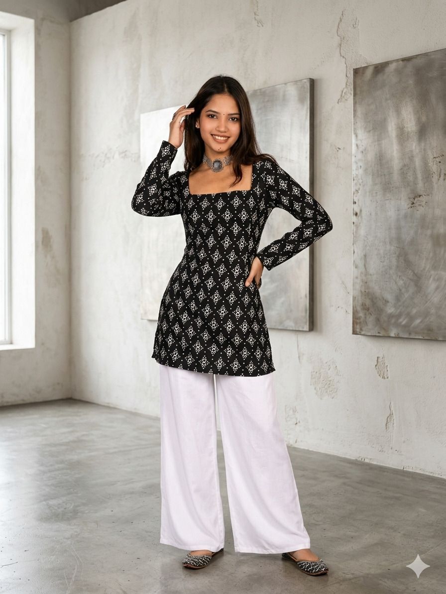 Printed Cotton Blend Tunic Kurta for Women-image-8