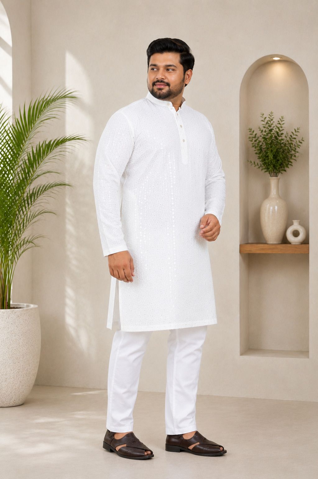 heengshi Embellished, Self Design Pure Cotton Straight Kurta for Men-picture-36