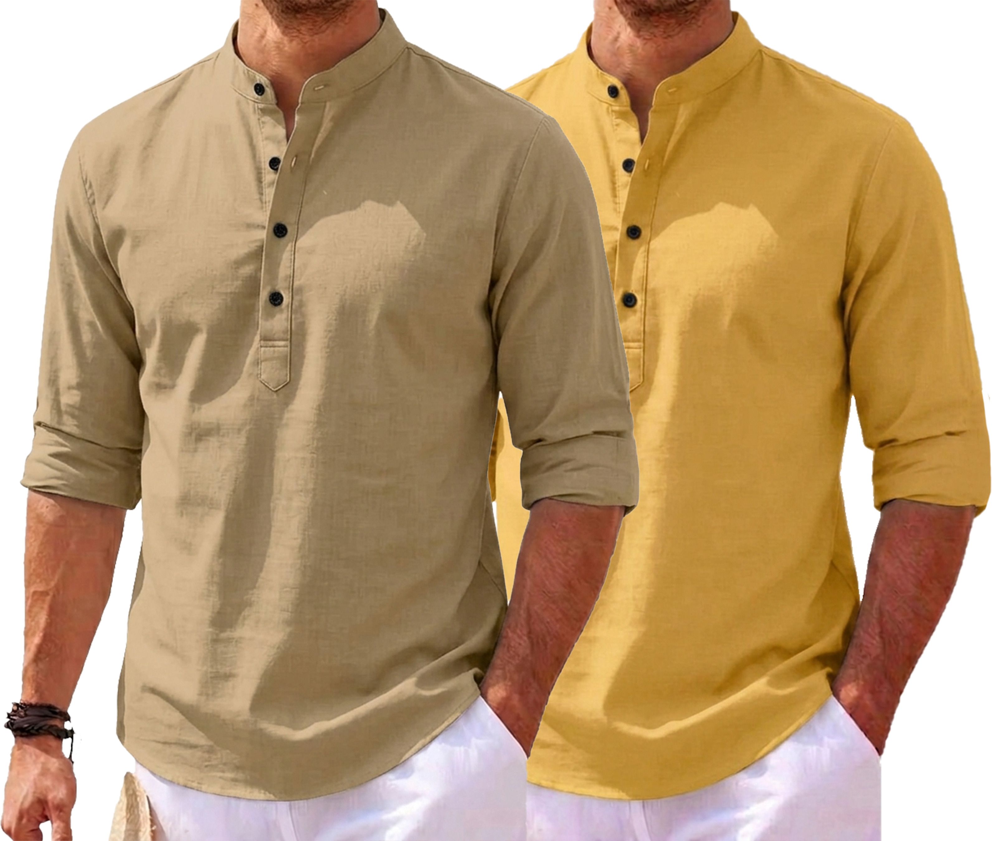 hfm Pack of 2 Solid Cotton Blend A-line Kurta for Men-picture-46