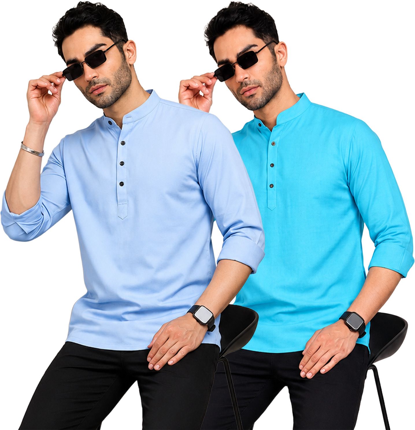 fashion marts Pack of 2 Self Design Cotton Blend Straight Kurta for Men-picture-13