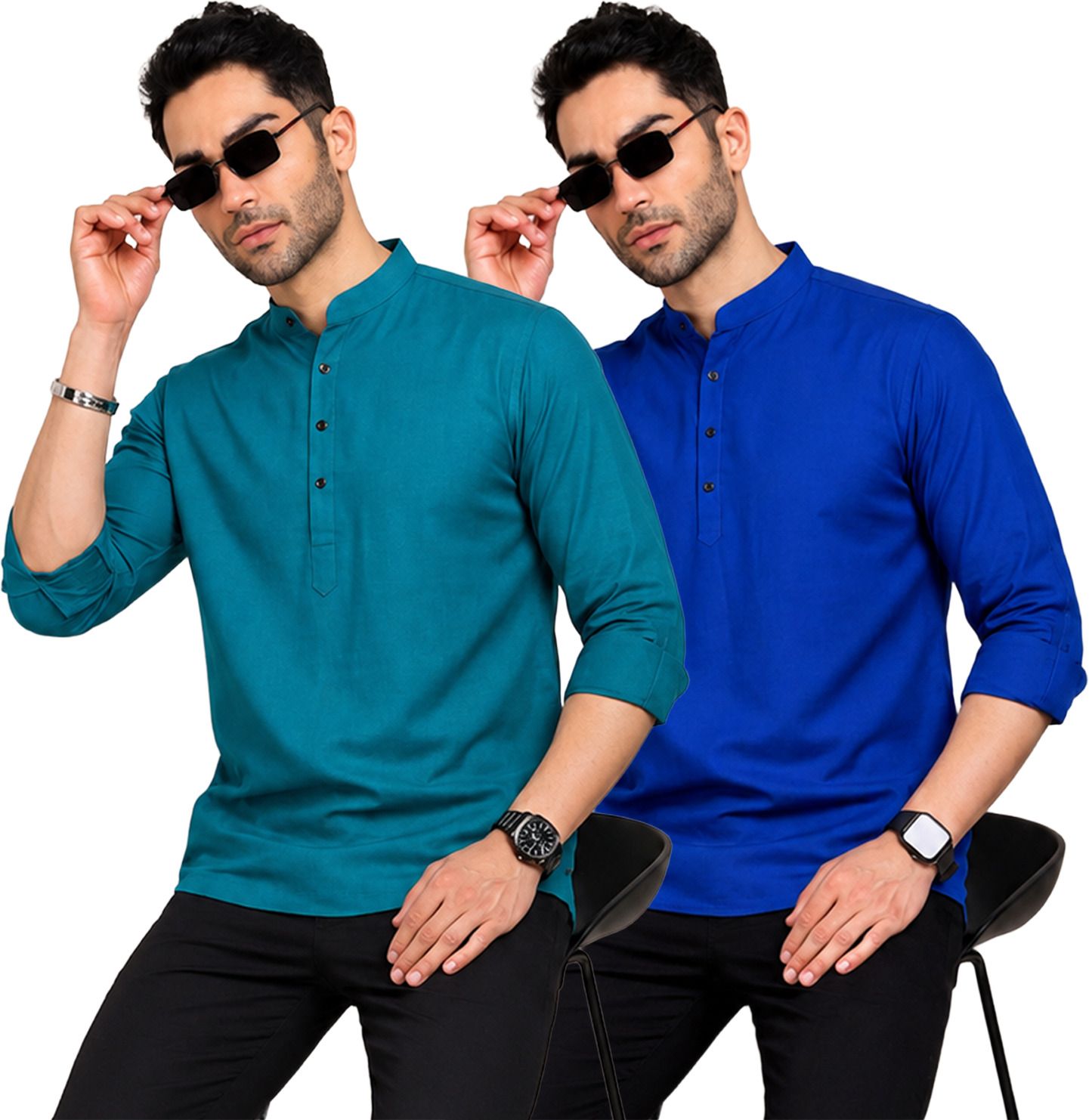 fashion marts Pack of 2 Self Design Cotton Blend Straight Kurta for Men-picture-29