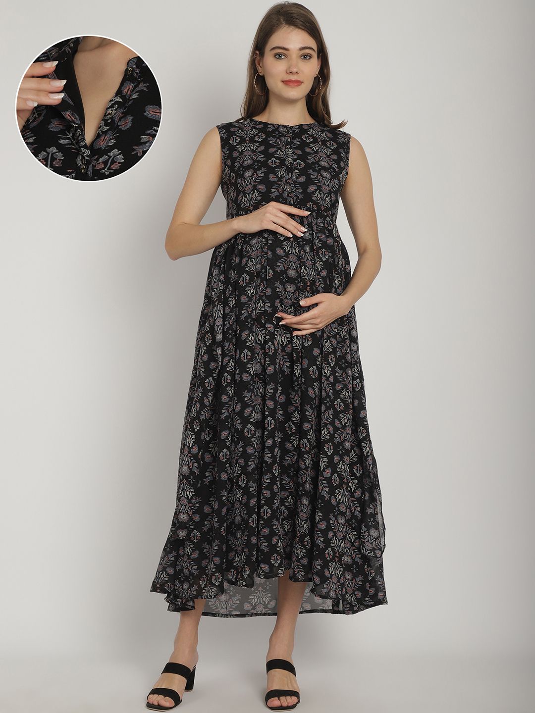Women Maxi Black, Maroon, Grey Full Length Dress-image-5