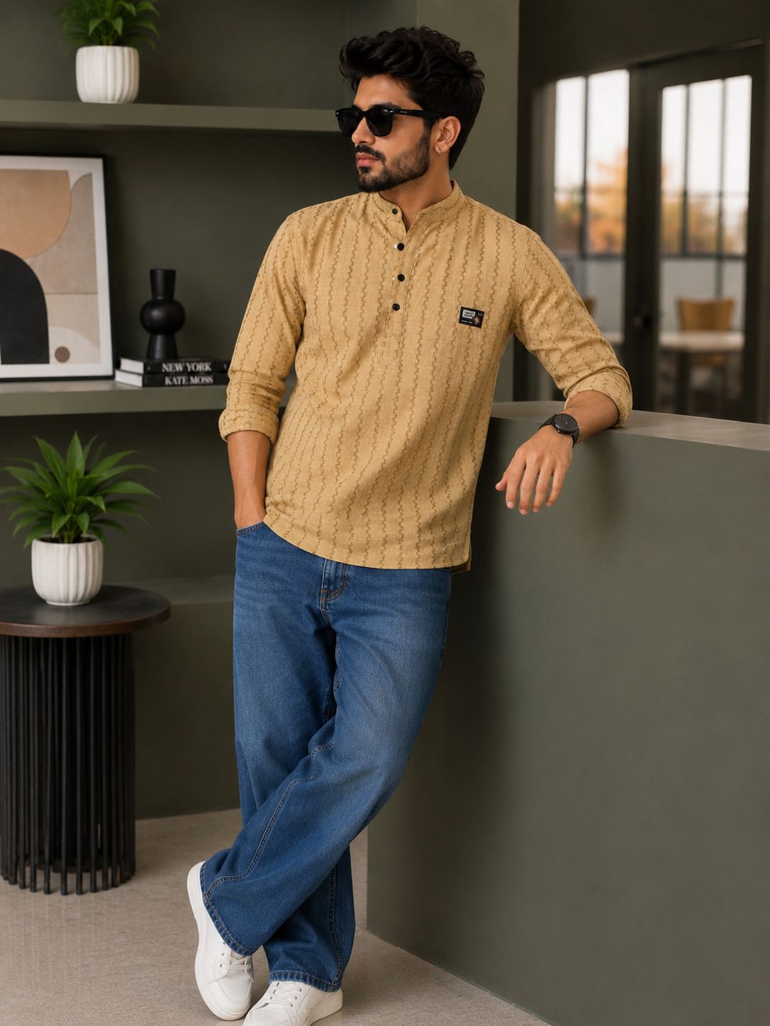 Self Design, Striped Cotton Blend Straight Kurta for Men-image-36
