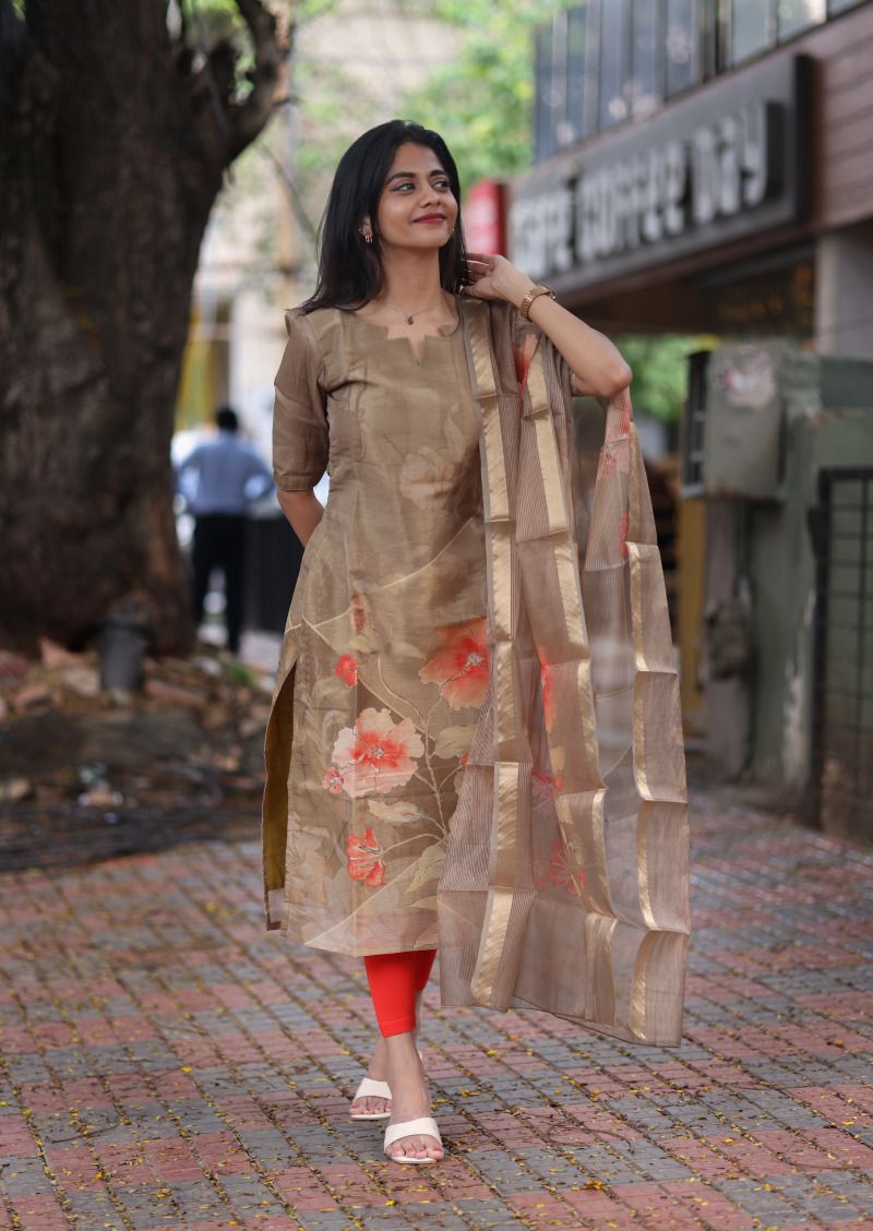 Women Floral Print Cotton Silk A-line Kurta With Attached Dupatta-image-25