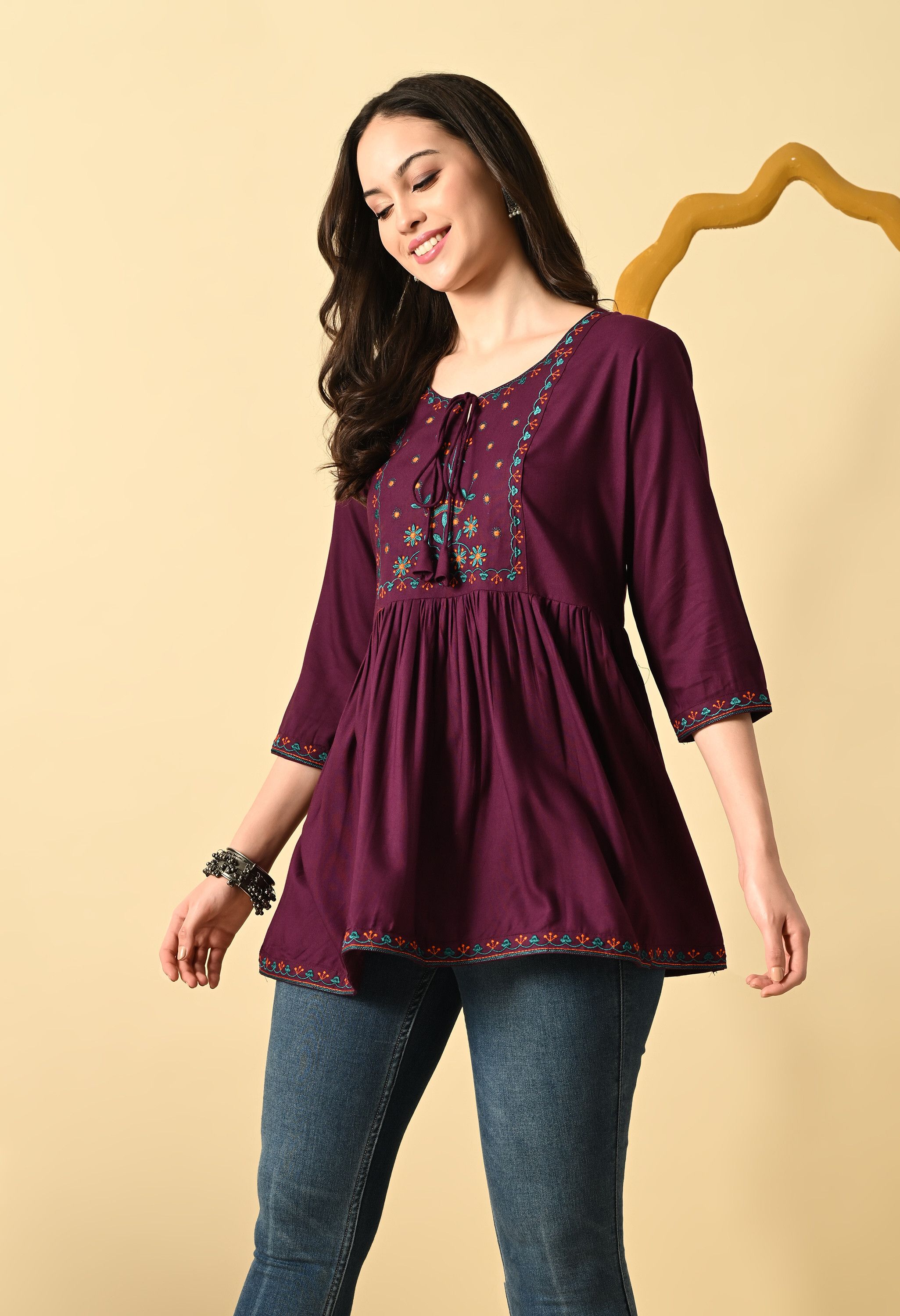 Embroidered Viscose Rayon Flared Kurta for Women-image-8
