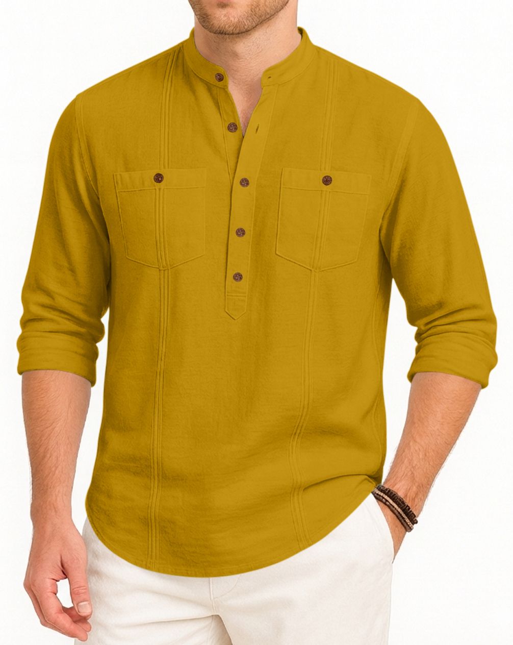 zbio Men Solid Linen Straight Kurta-picture-12