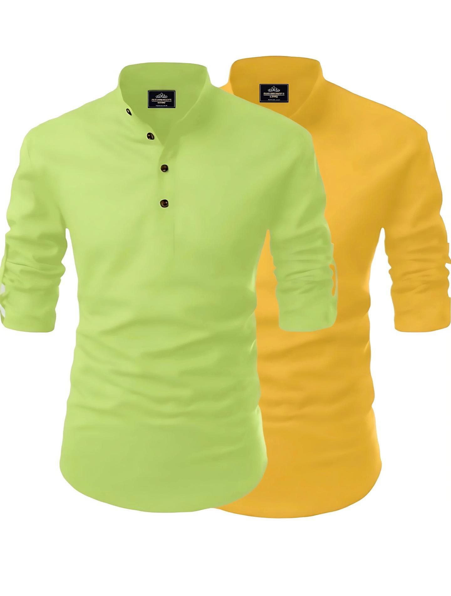 fashion marts Pack of 2 Solid Cotton Blend Straight Kurta for Men-picture-21