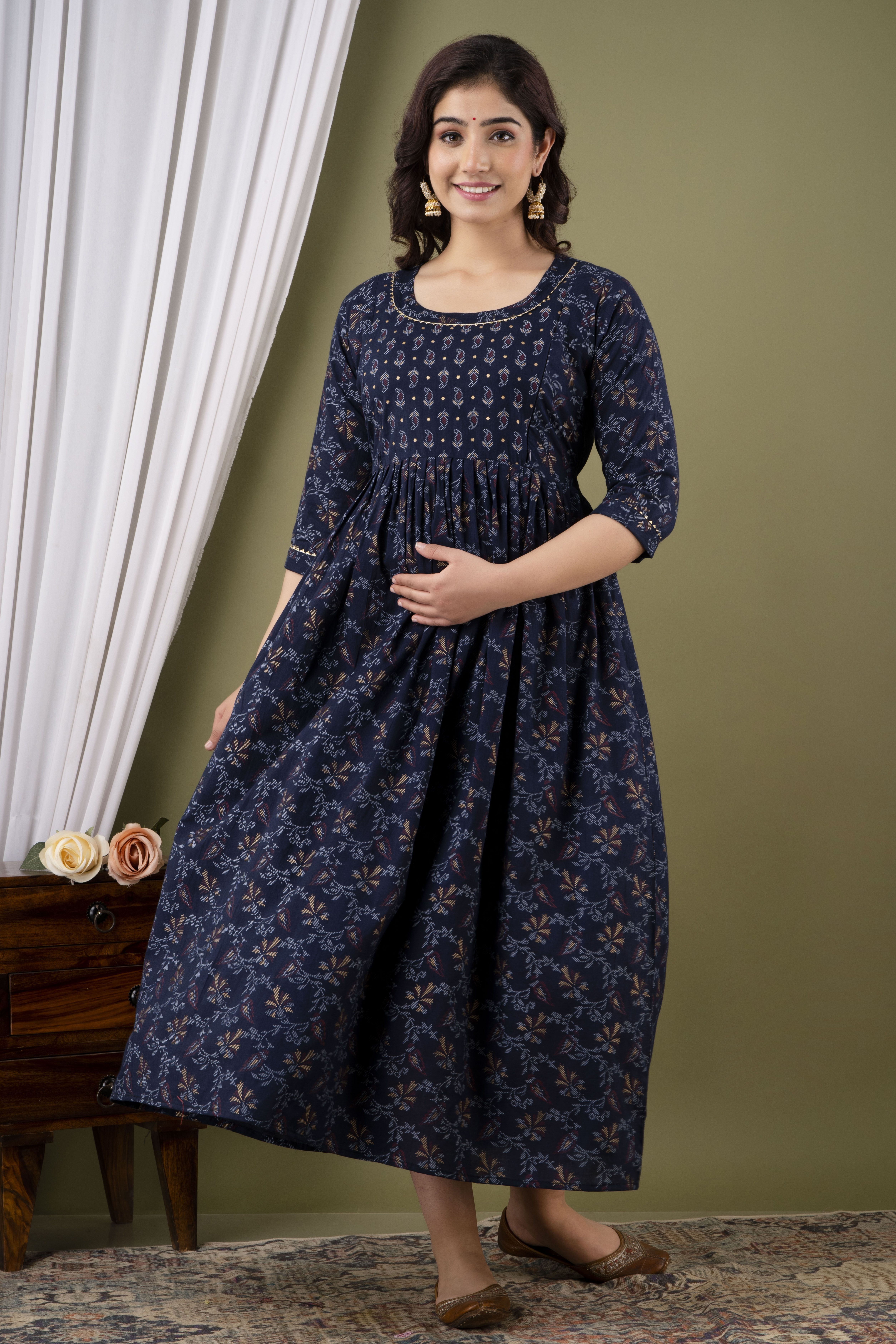 Women Maxi Dark Blue Midi/Calf Length Dress-image-6