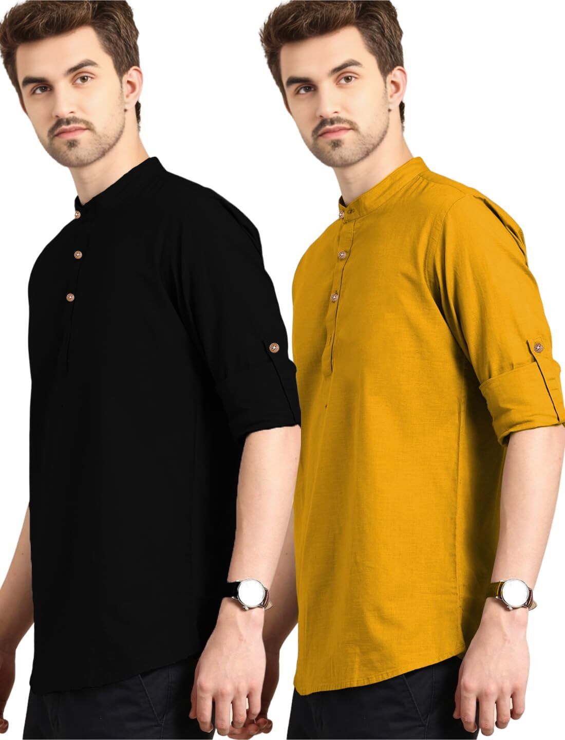 woifas edins trend Pack of 2 Solid Cotton Blend Straight Kurta for Men-picture-37