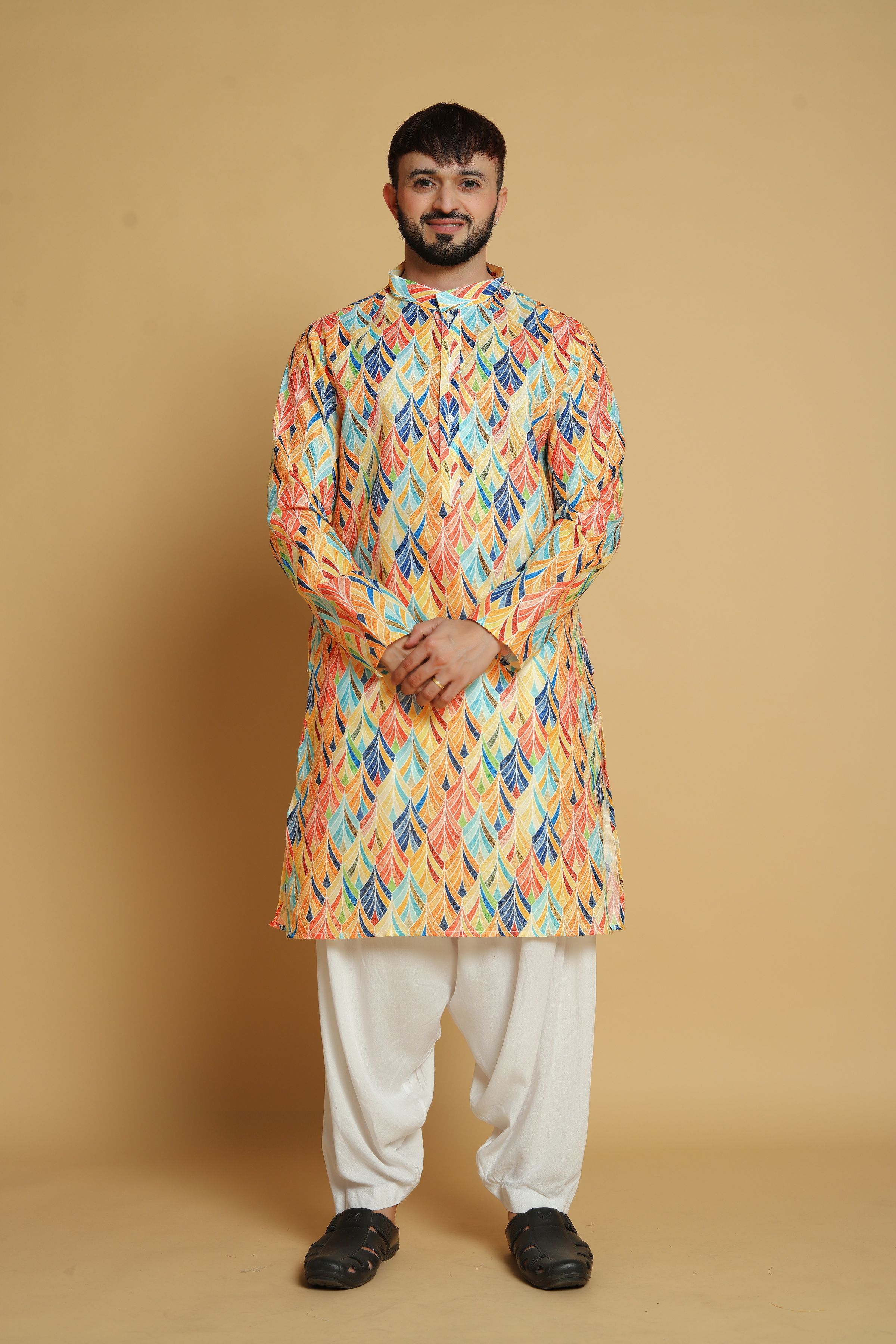 vishesta Men Floral Print Cotton Blend Straight Kurta-picture-3