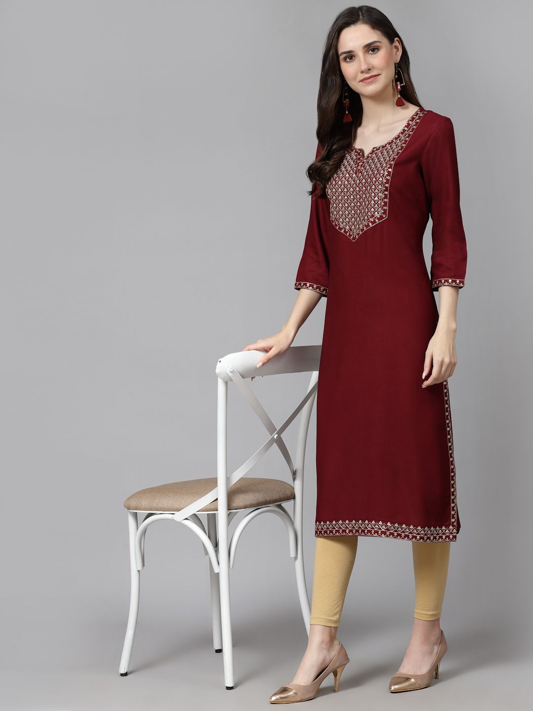 Women Embroidered Viscose Rayon Straight Kurta-image-44