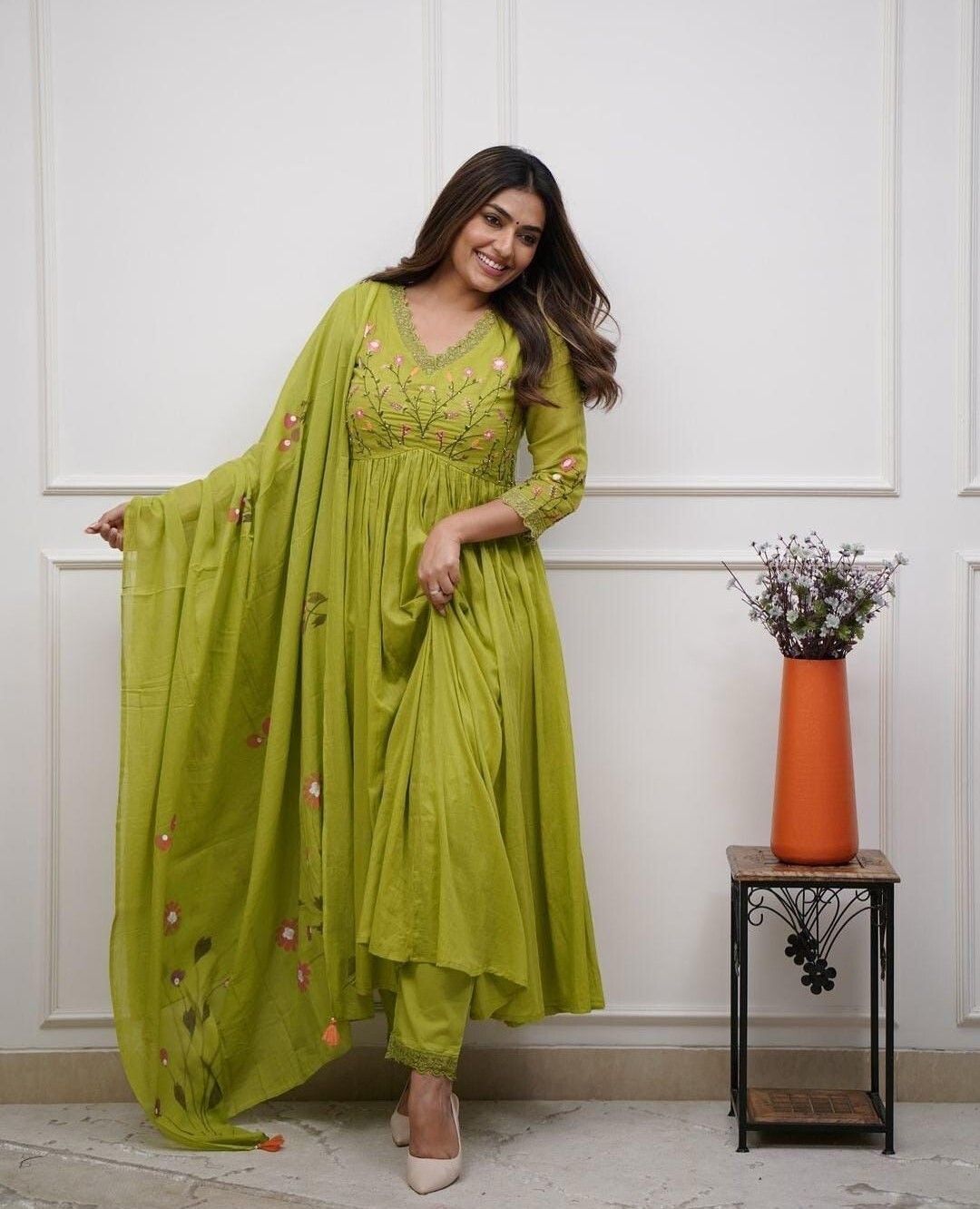 Embroidered Pure Cotton Anarkali Kurta for Women With Attached Dupatta-image-27