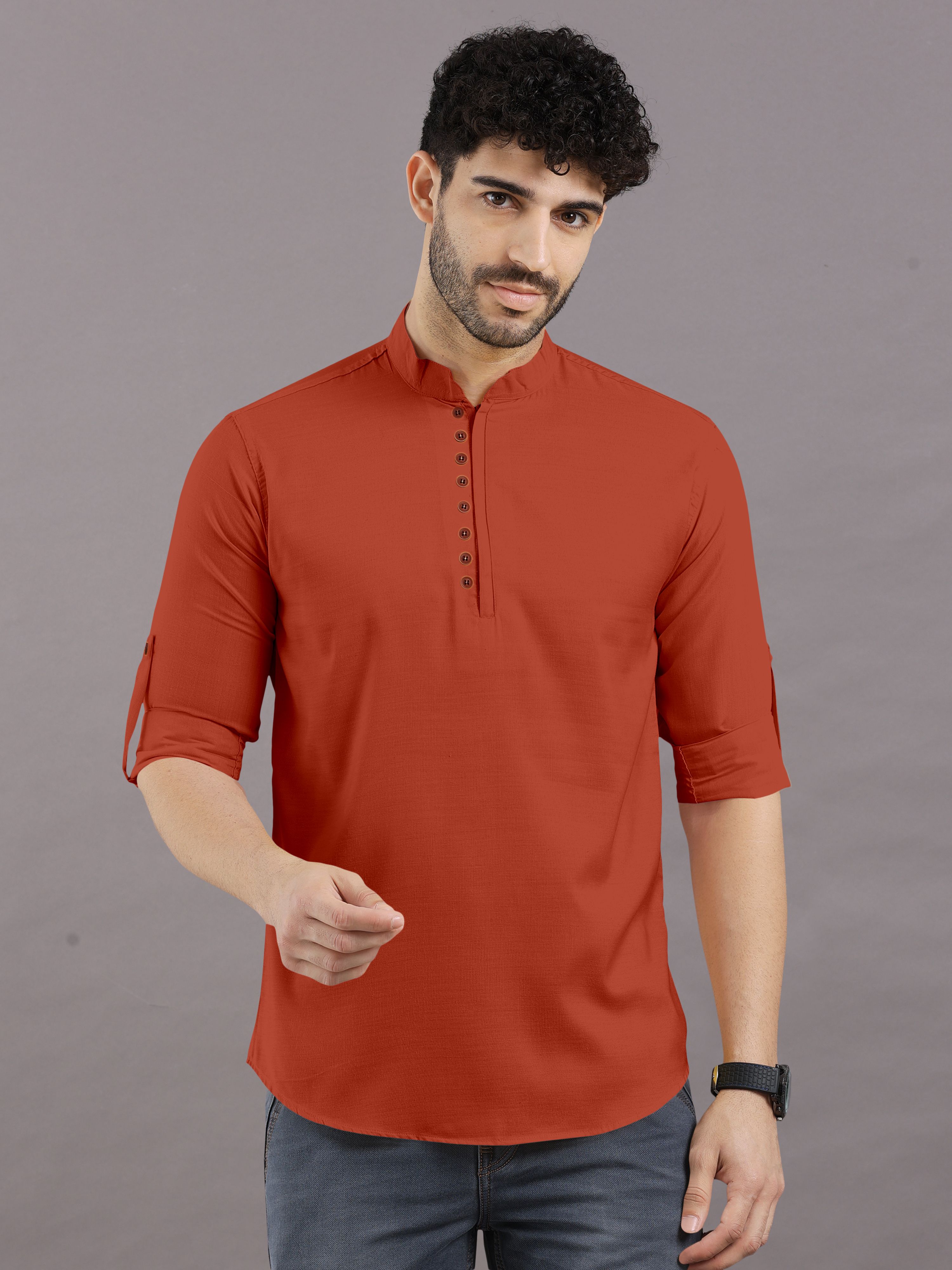 vtexx Solid Cotton Blend Straight Kurta for Men-picture-22