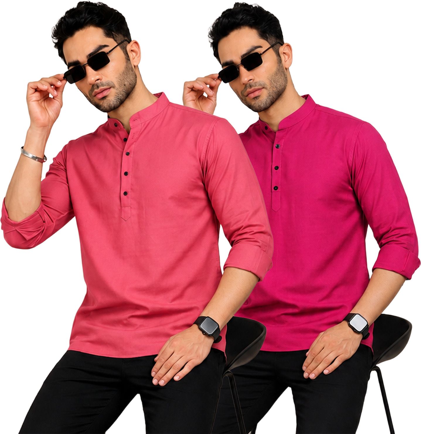 fashion marts Pack of 2 Self Design Cotton Blend Straight Kurta for Men-picture-21