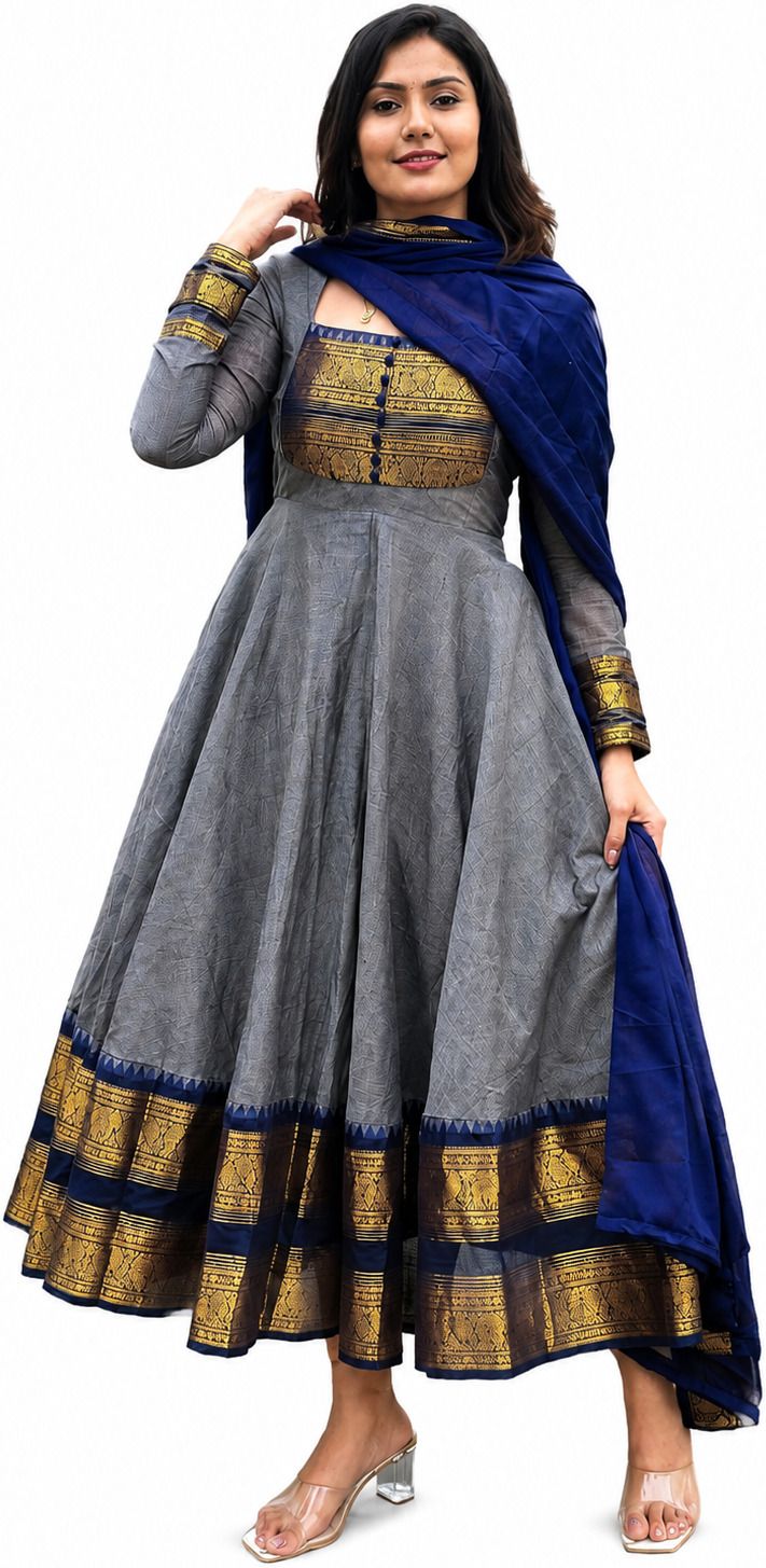 Woven Design, Embellished Chanderi Anarkali Kurta for Women-image-9