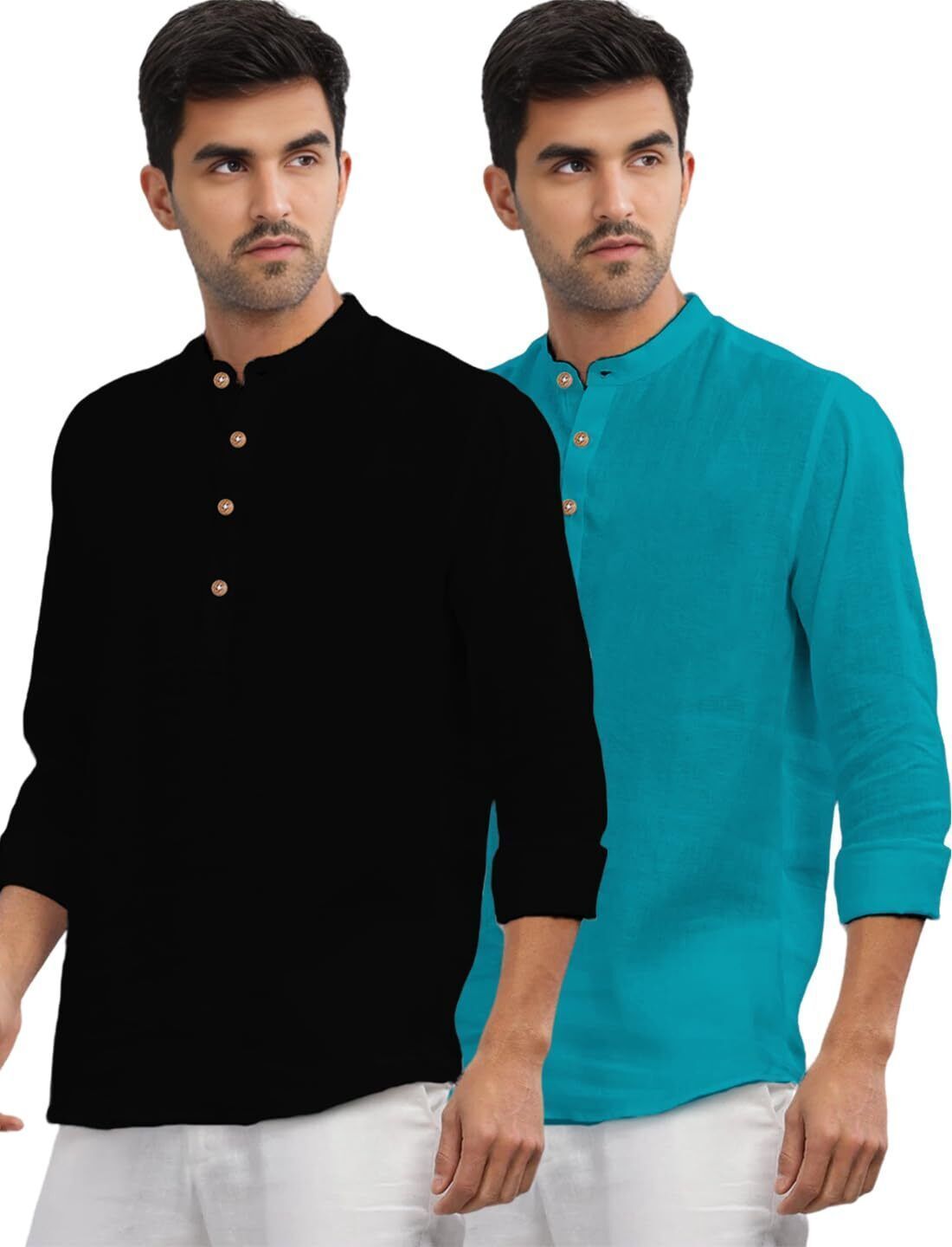 amritenterprise Pack of 2 Solid Pure Cotton Straight Kurta for Men-picture-21