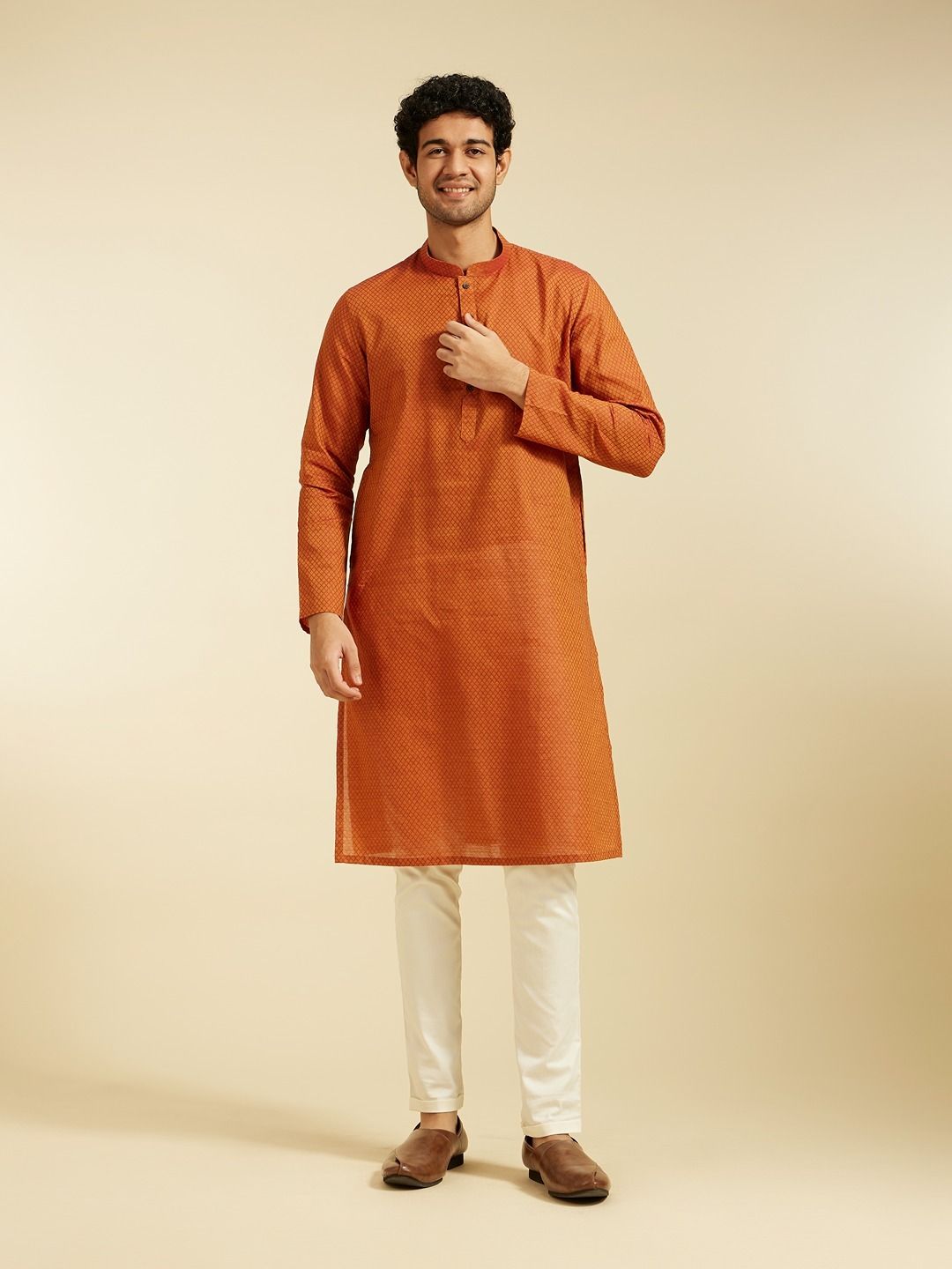 Self Design Cotton Blend Straight Kurta for Men-image-42
