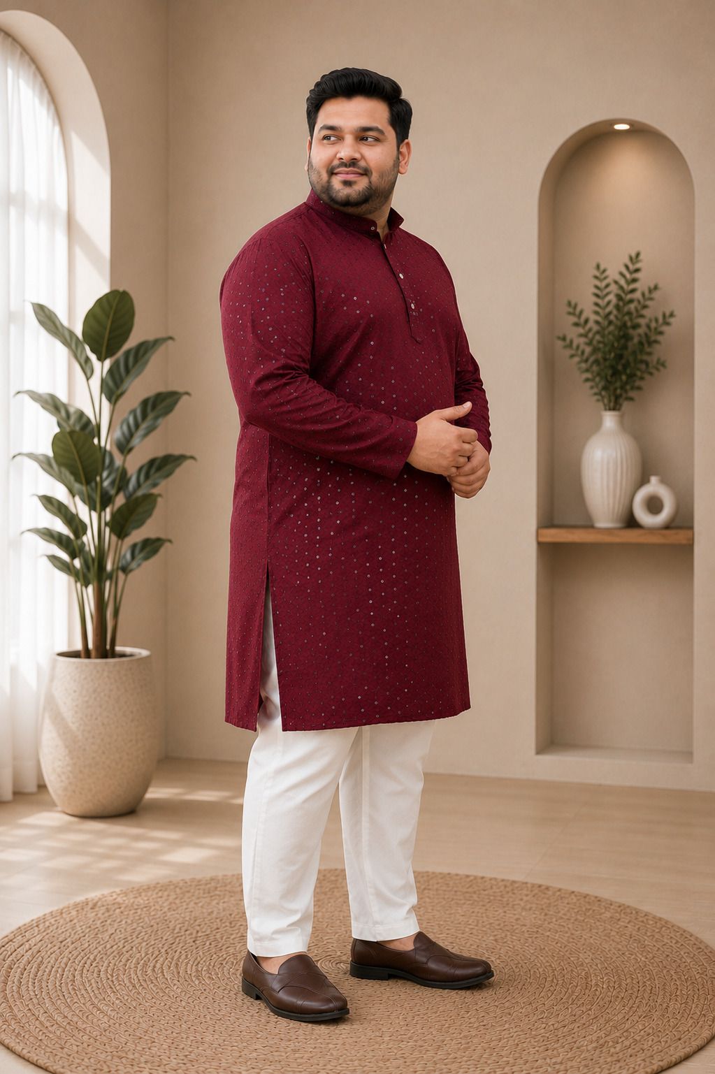 heengshi Embellished, Self Design Pure Cotton Straight Kurta for Men-picture-28