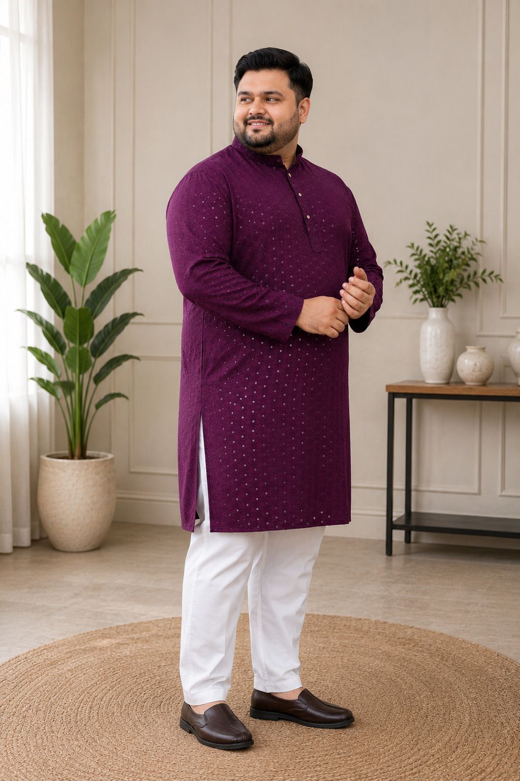 heengshi Embellished, Self Design Pure Cotton Straight Kurta for Men-picture-27