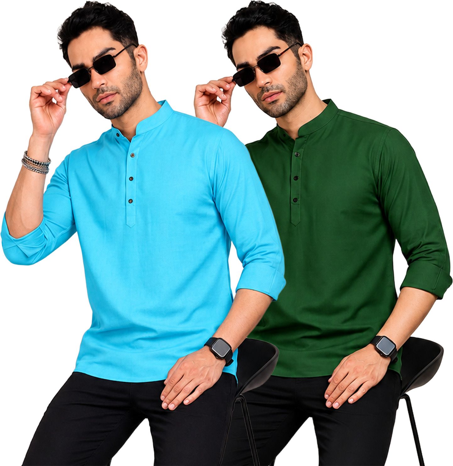 fashion marts Pack of 2 Self Design Cotton Blend Straight Kurta for Men-picture-39