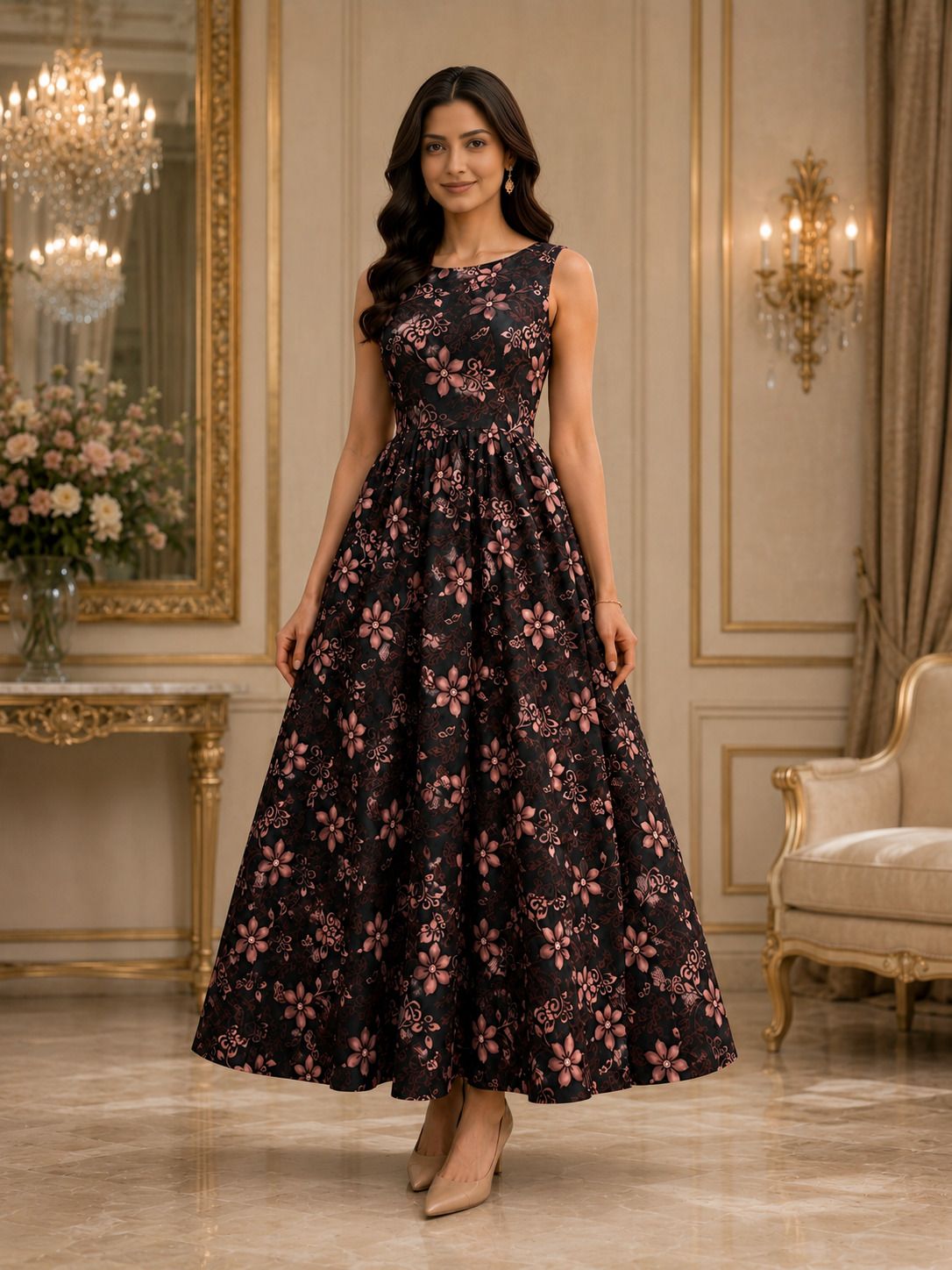 Printed, Floral Print Crepe Anarkali Kurta for Women-image-47