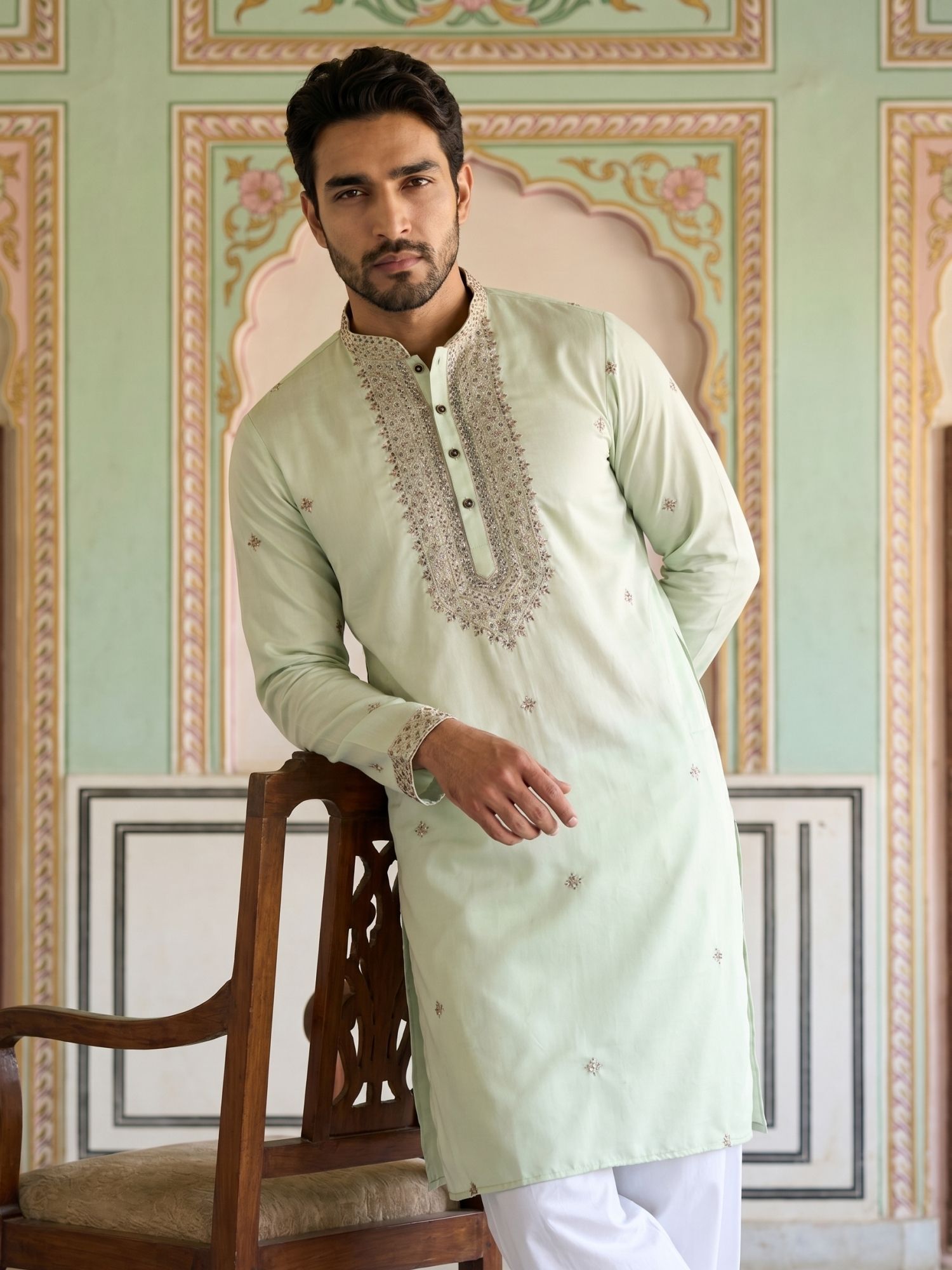jompers Embroidered Silk Blend Straight Kurta for Men-picture-12