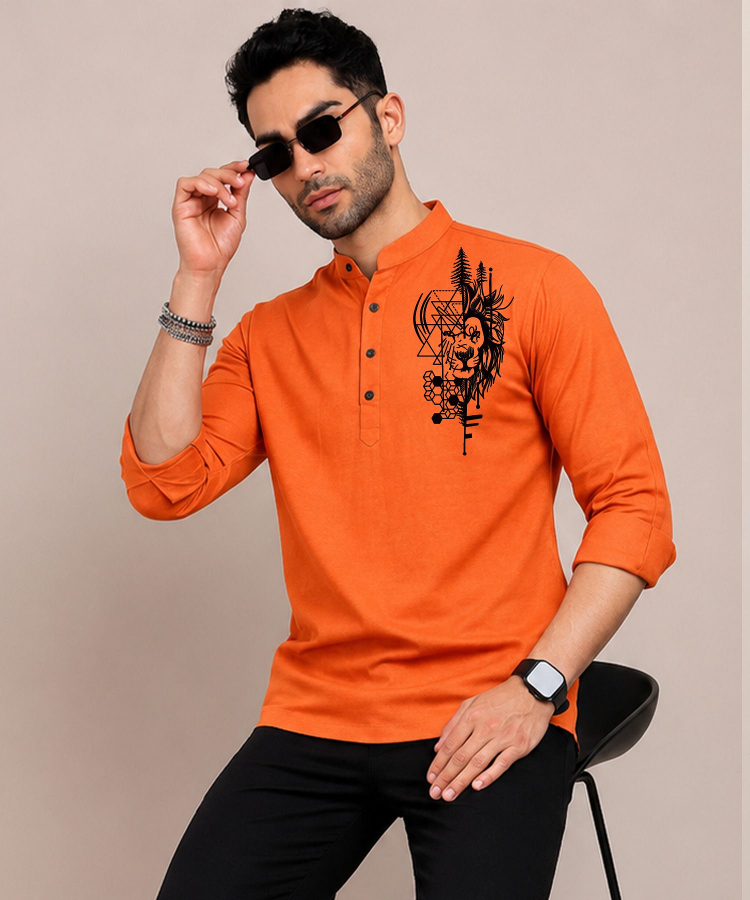 ninestripe Printed Cotton Blend Straight Kurta for Men-picture-19