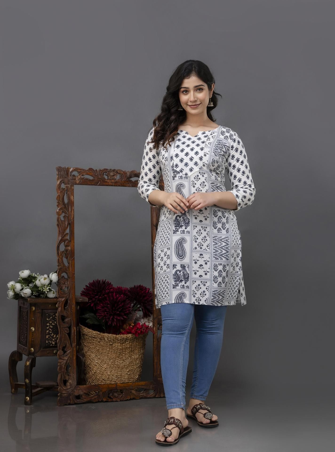 madfury Printed Pure Cotton Straight Kurta for Women-picture-19