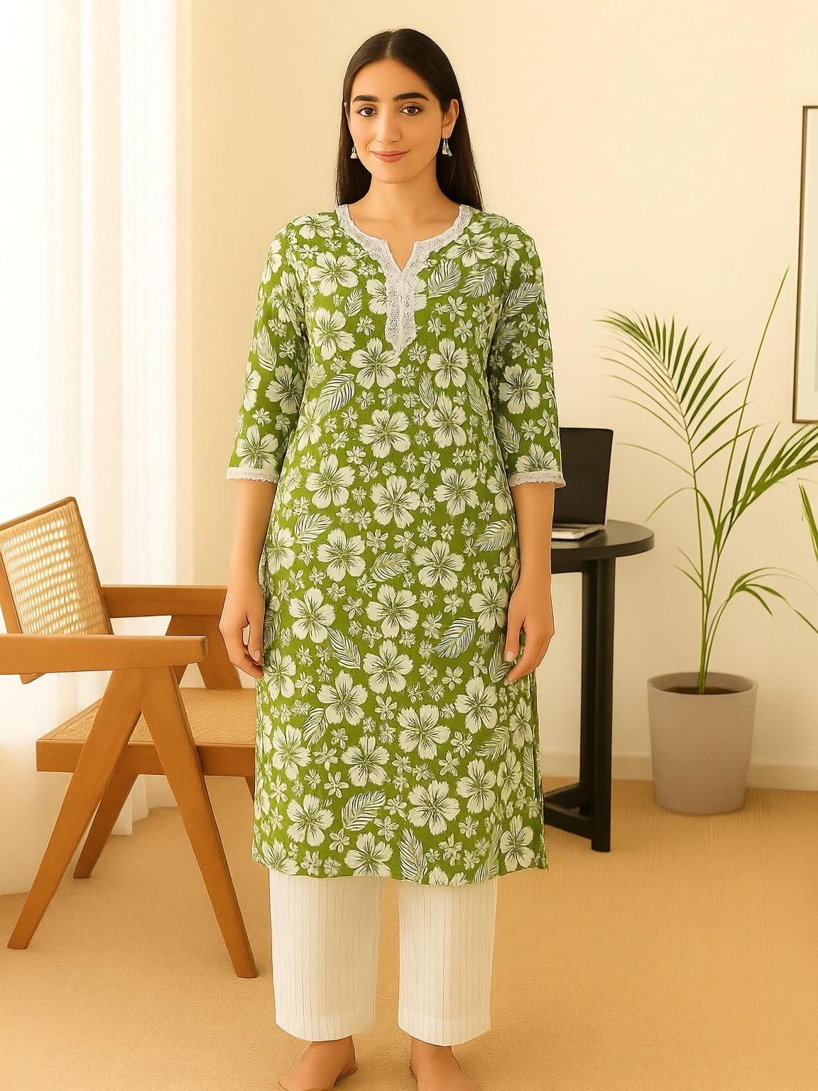 Casual Regular Sleeves Floral Print Women Green Top-image-34