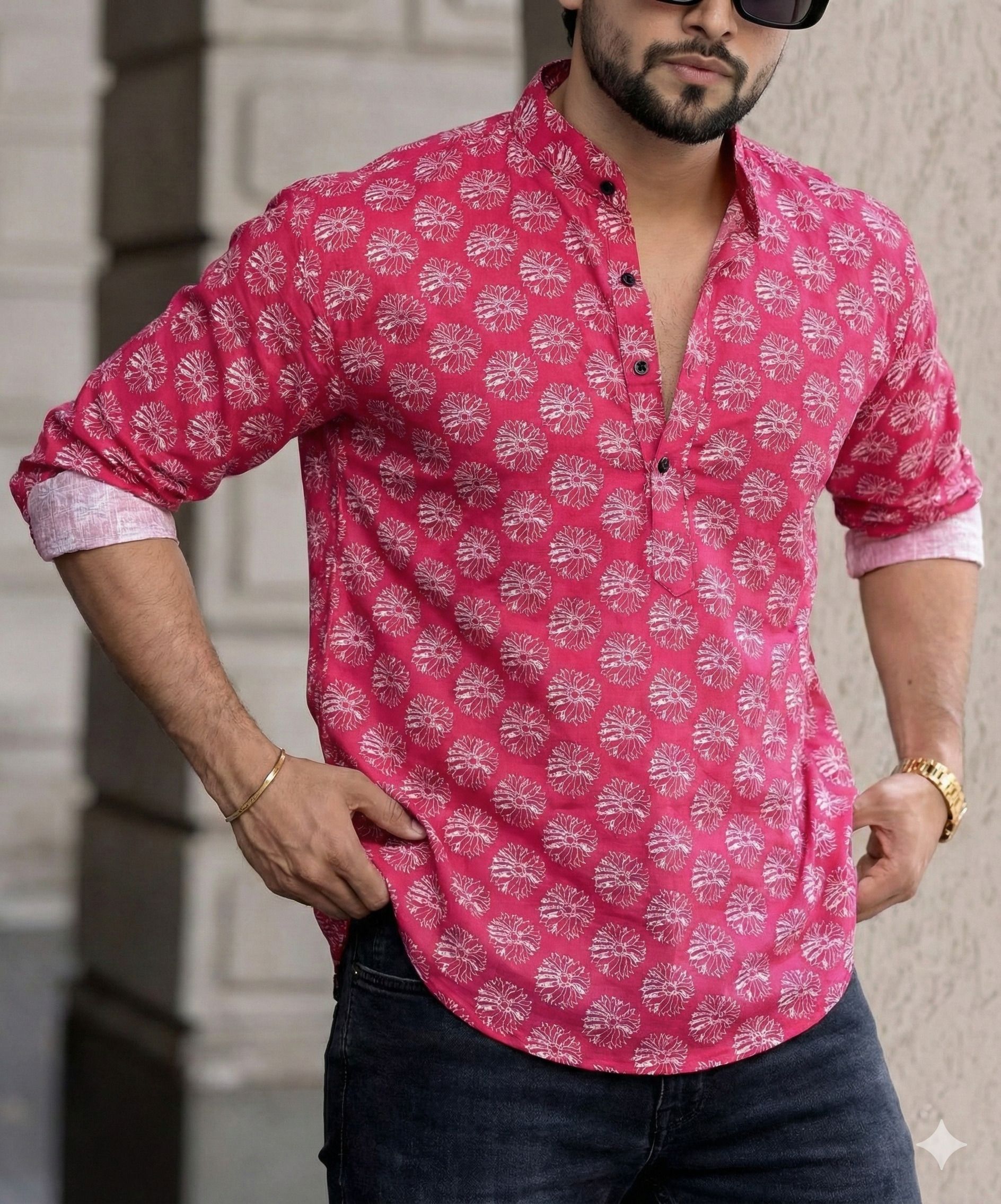Men Printed Pure Cotton Straight Kurta