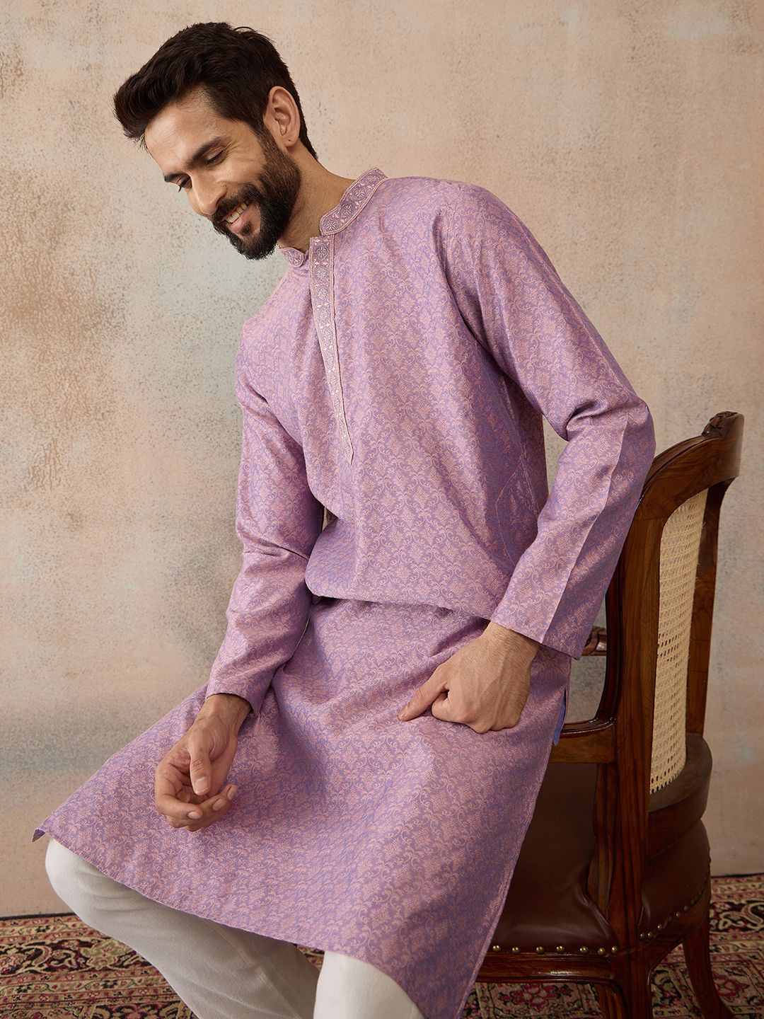 ethnic bay Embroidered Jacquard Straight Kurta for Men-picture-12