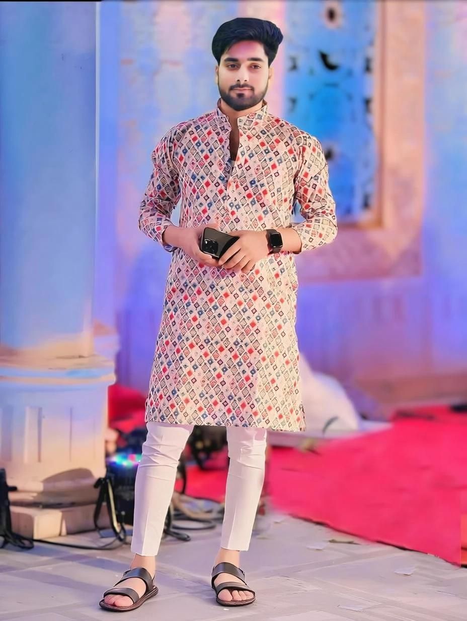 Printed Cotton Blend A-line Kurta for Men-image-11