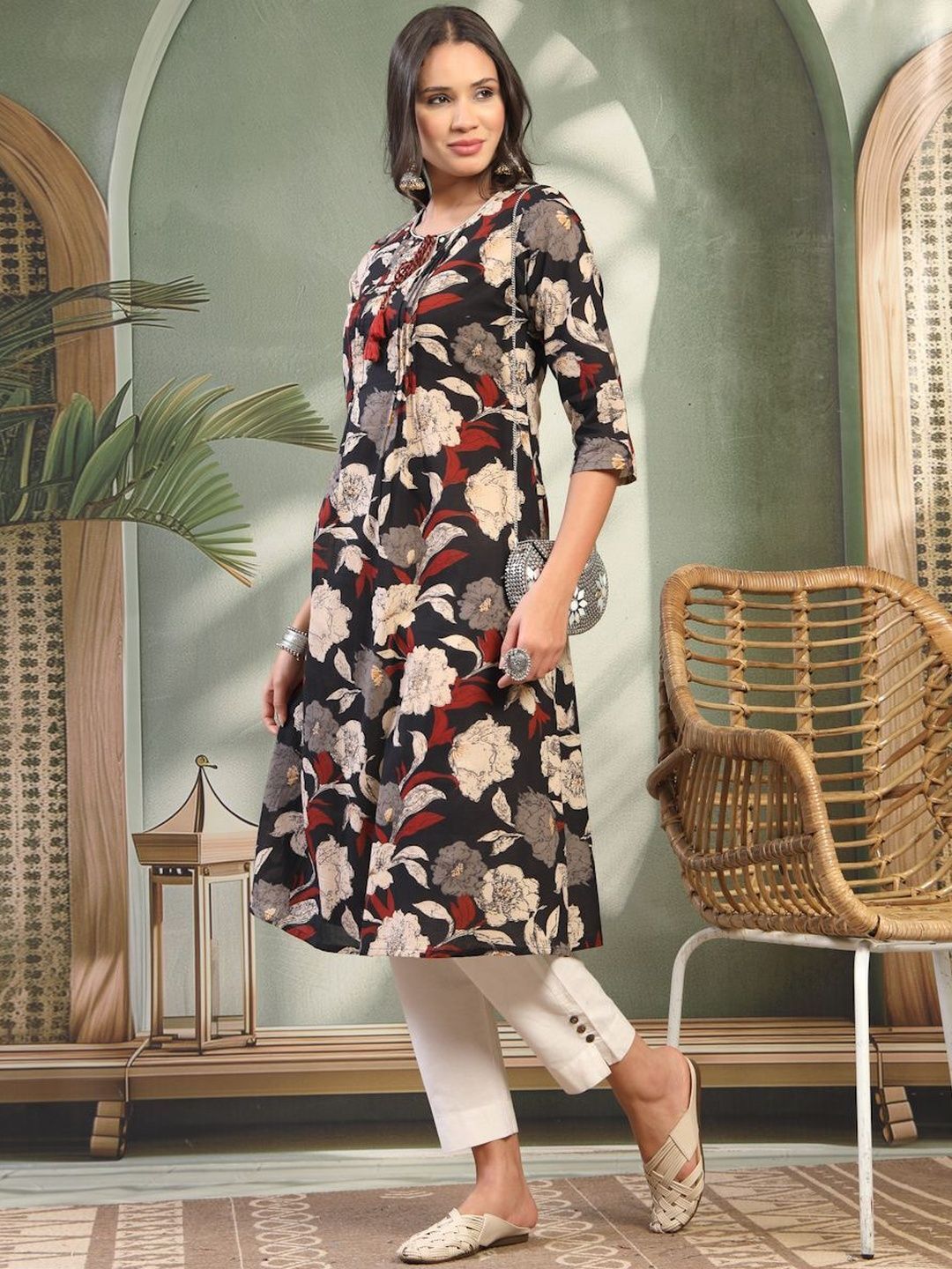 Printed Cotton Blend Straight Kurta for Women-image-13