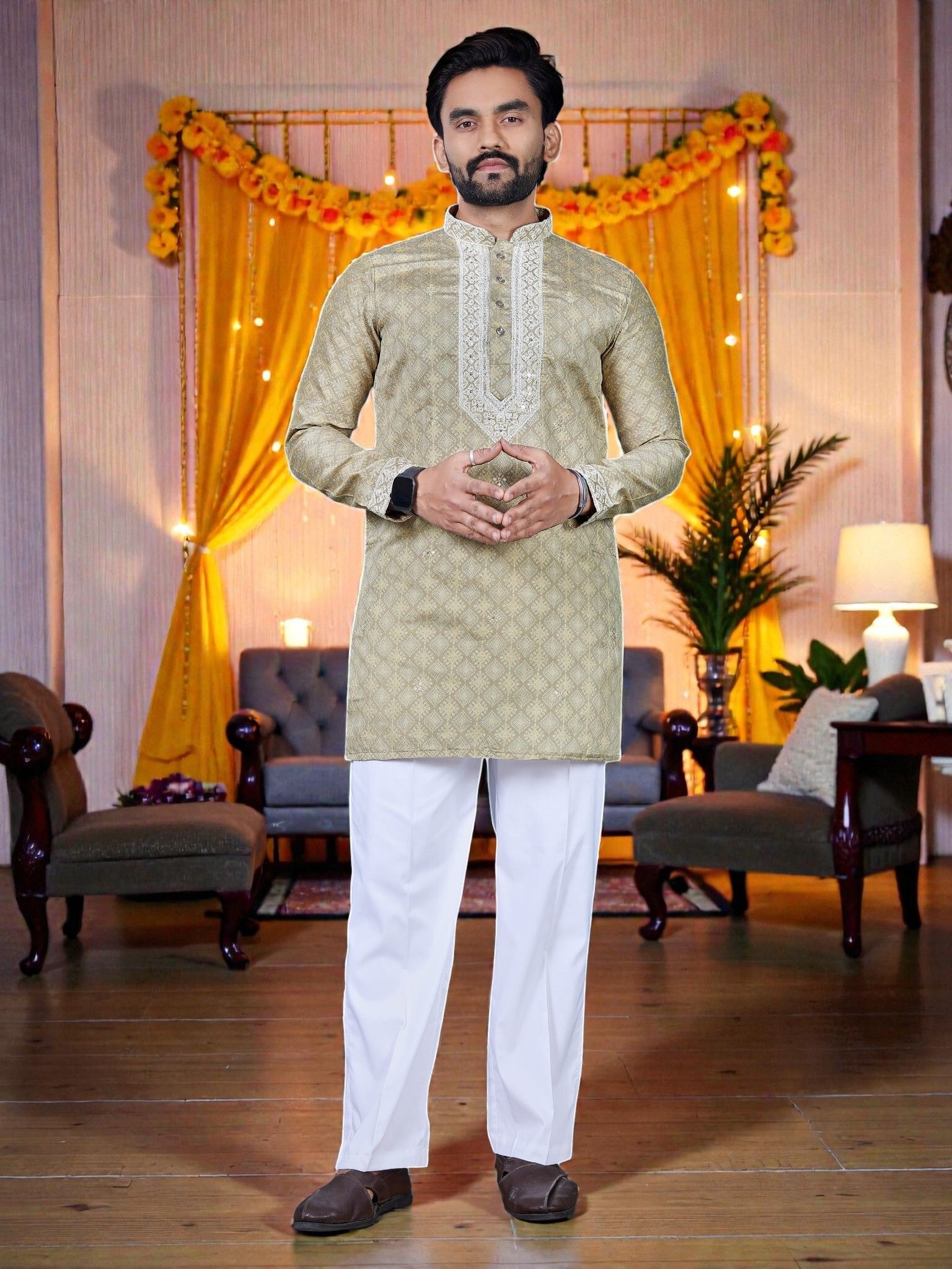 shagun trendz Woven Design Jacquard Straight Kurta for Men-picture-37