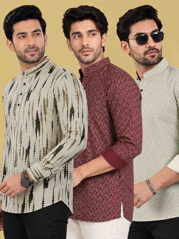 svatantra Pack of 3 Printed Pure Cotton Straight Kurta for Men-picture-29