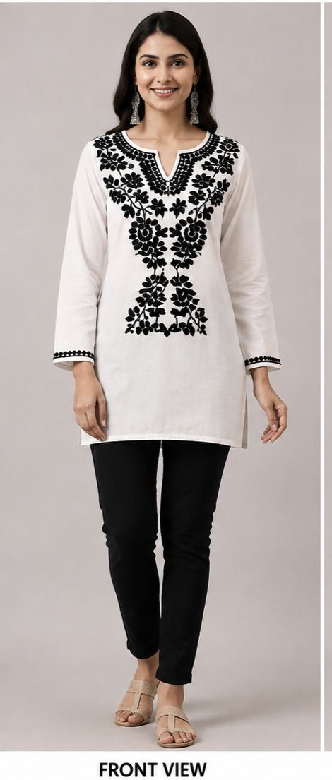 Embroidered Cotton Blend, Cotton Linen Straight Kurta for Women-image-17