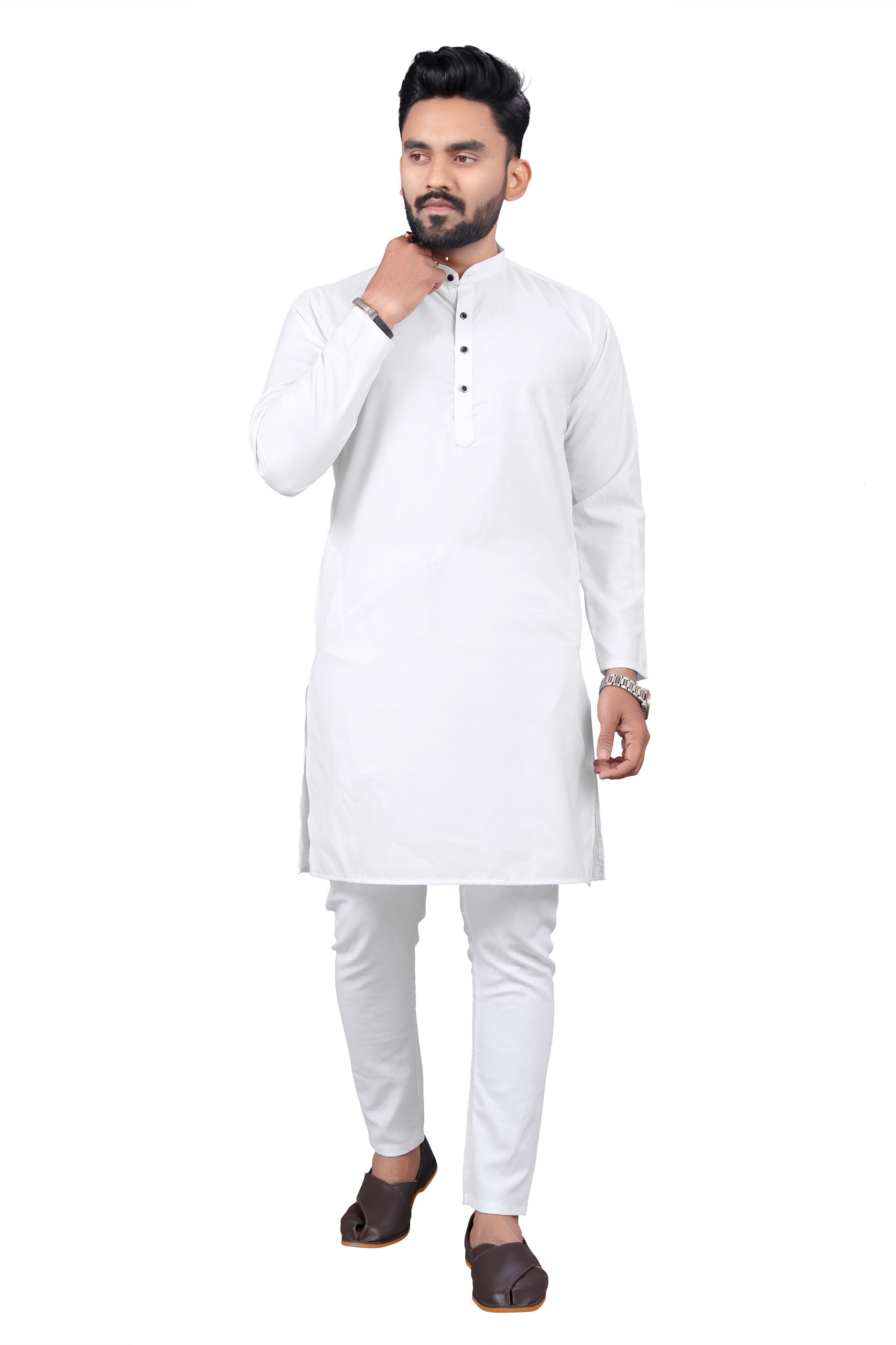 rahul look Men Solid Cotton Blend Straight Kurta-picture-26