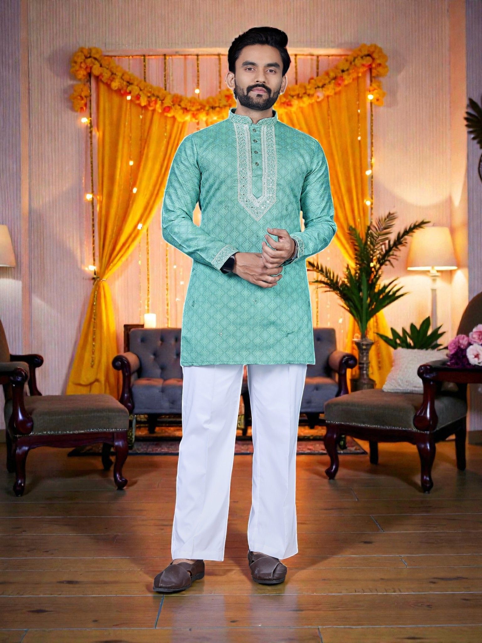 shagun trendz Woven Design Jacquard Straight Kurta for Men-picture-41