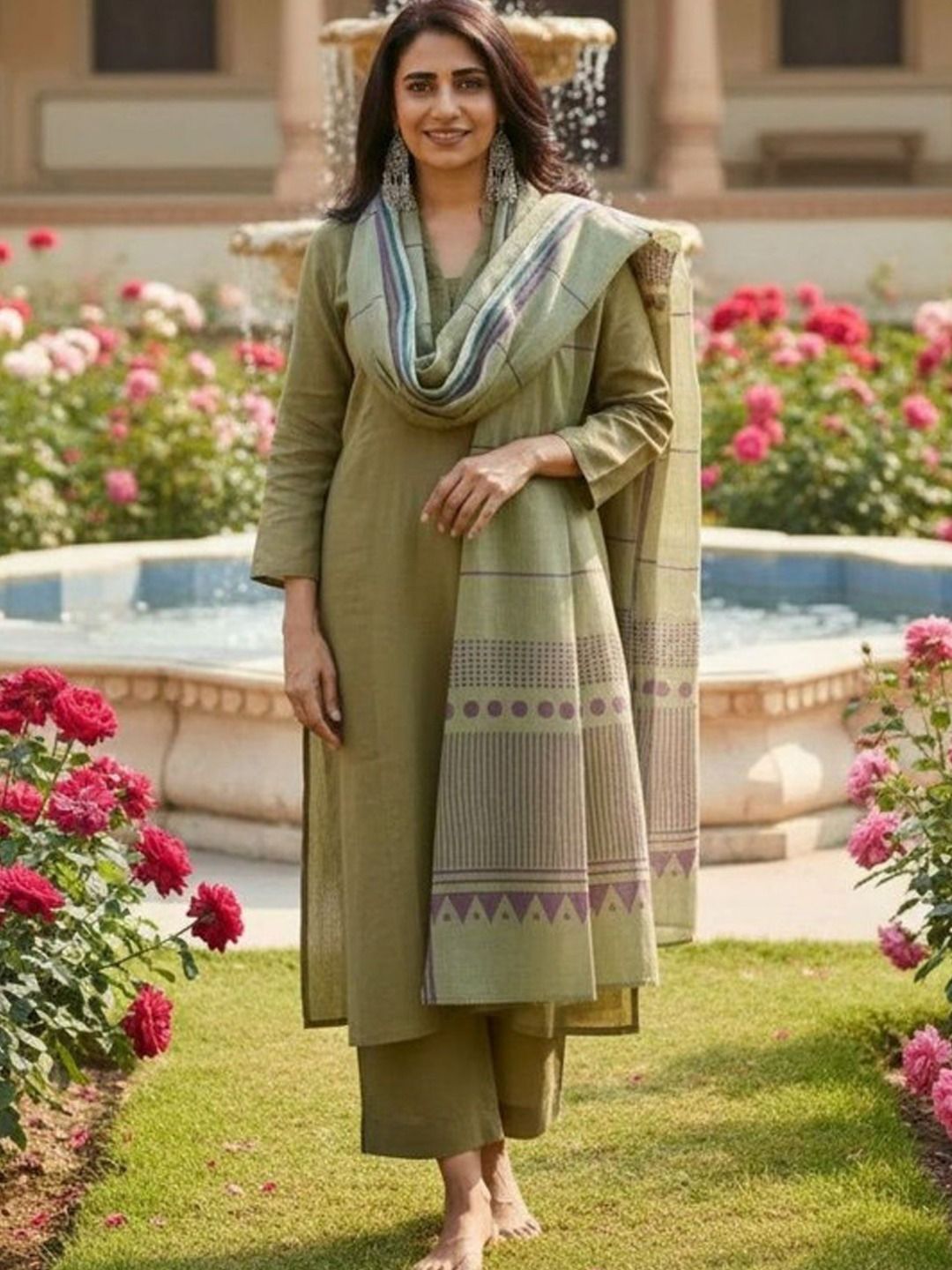 zylara Solid, Woven Design Pure Cotton Straight Kurta for Women With Attached Dupatta-picture-33