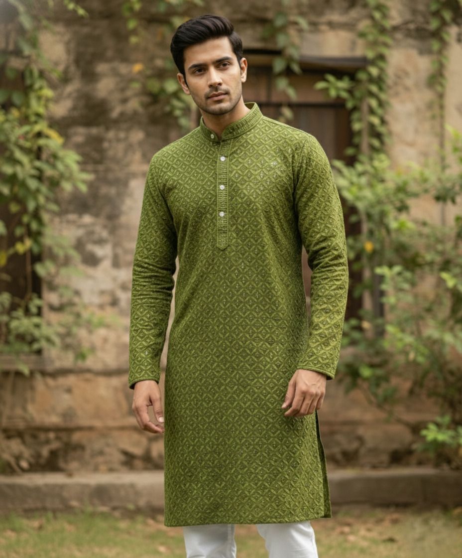 kdenterprise Men Embroidered Cotton Rayon A-line Kurta-picture-13