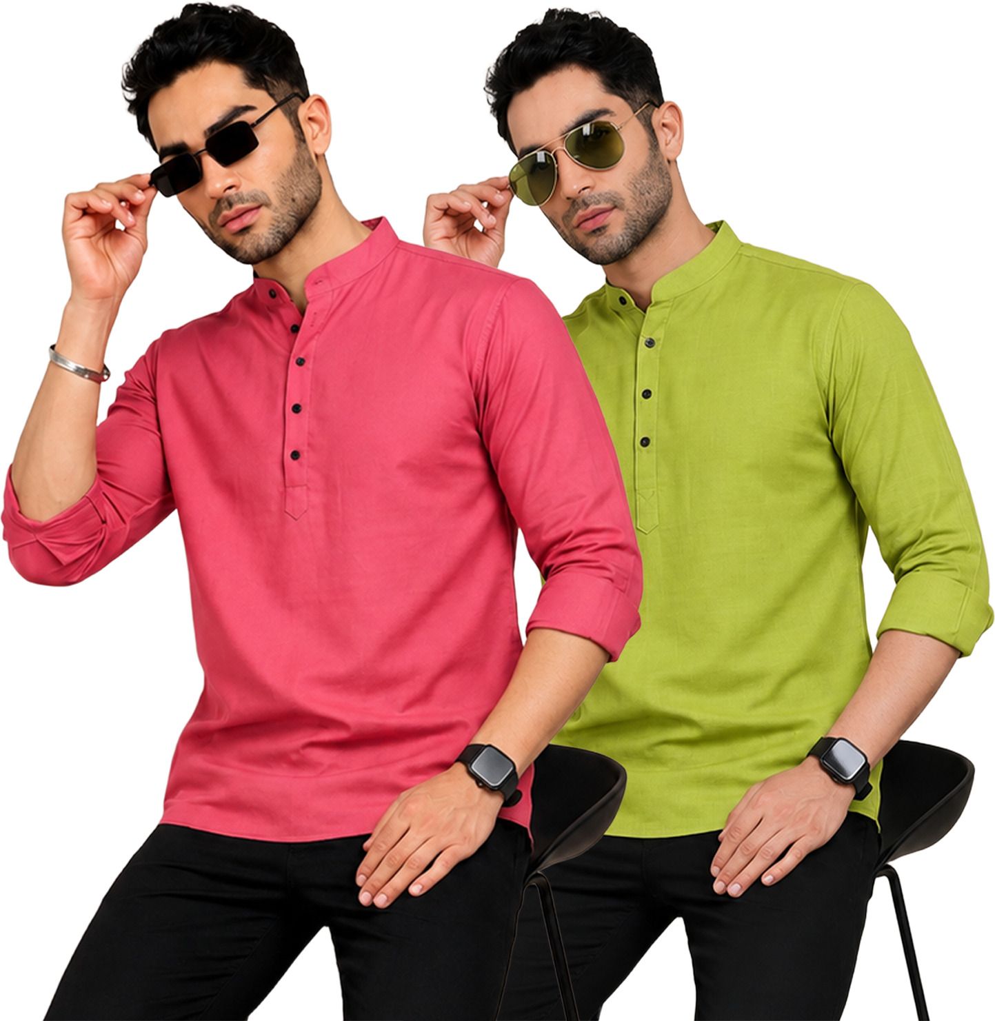 fashion marts Pack of 2 Self Design Cotton Blend Straight Kurta for Men-picture-43