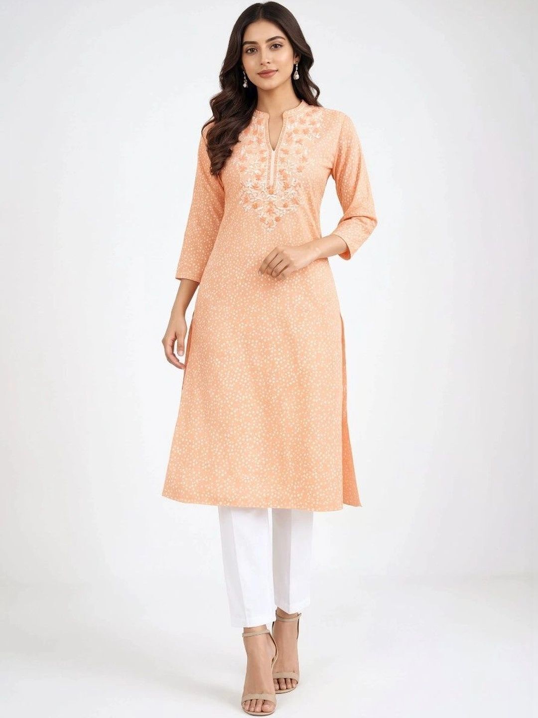 Self Design Cotton Blend Straight Kurta for Women-image-17