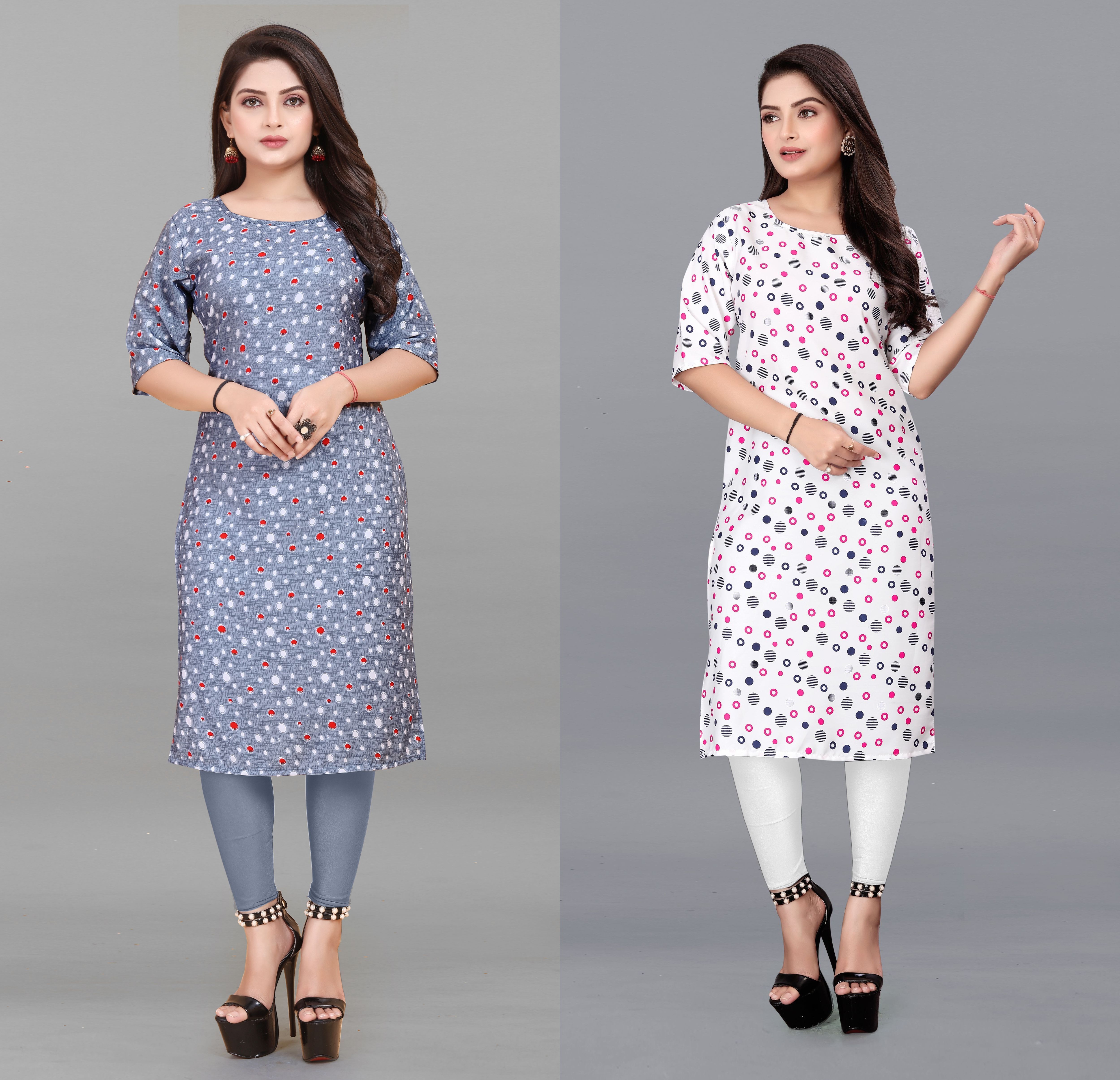 Pack of 2 Printed Crepe Straight Kurta for Women-image-49