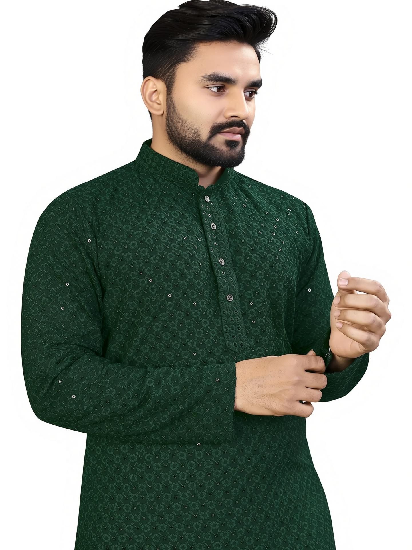 ethnicbliss Embellished Cotton Rayon Straight Kurta for Men-picture-10